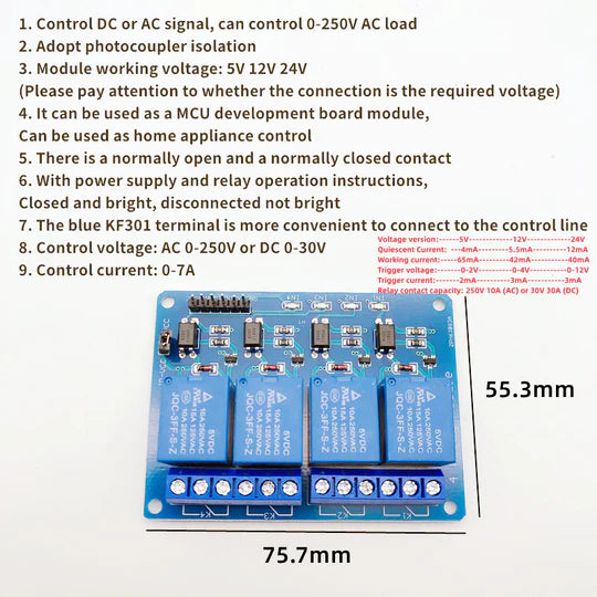 Blue Relay Board Module with Low Level Trigger Optocoupler