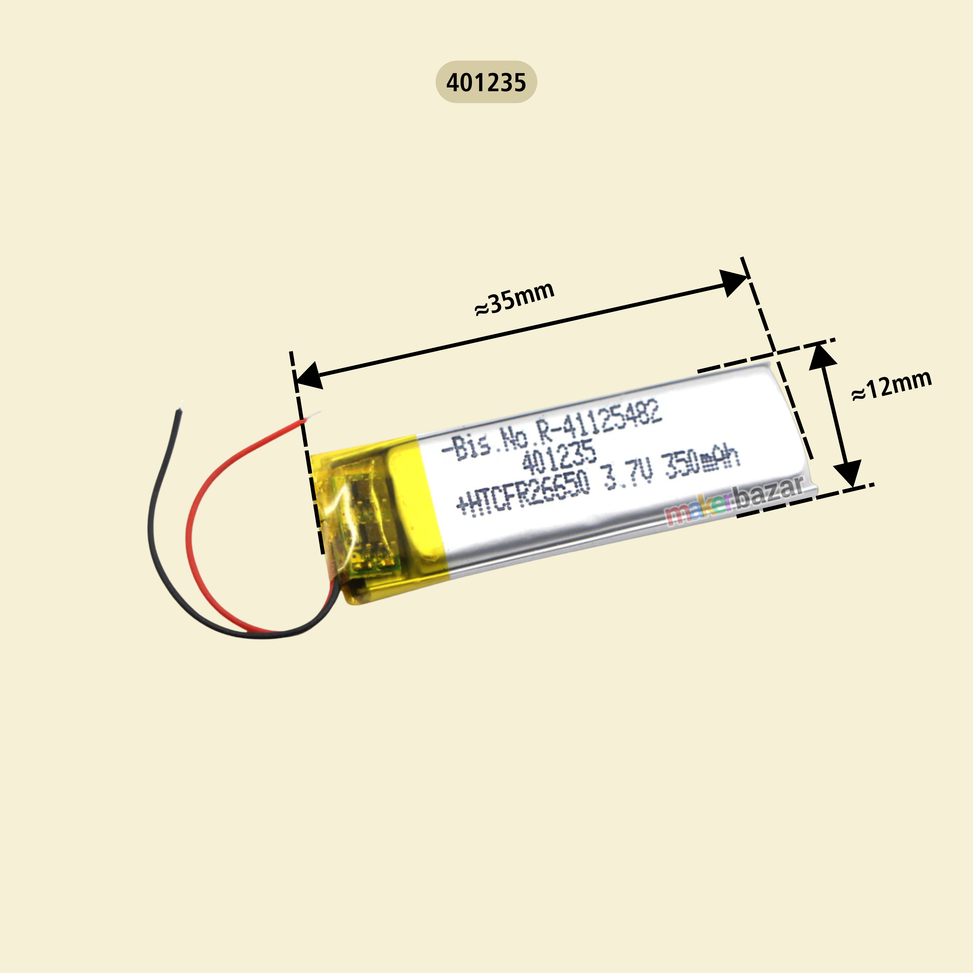Generic: 3.7V 350mAh Lipo Battery - Single Cell Lithium Polymer Battery