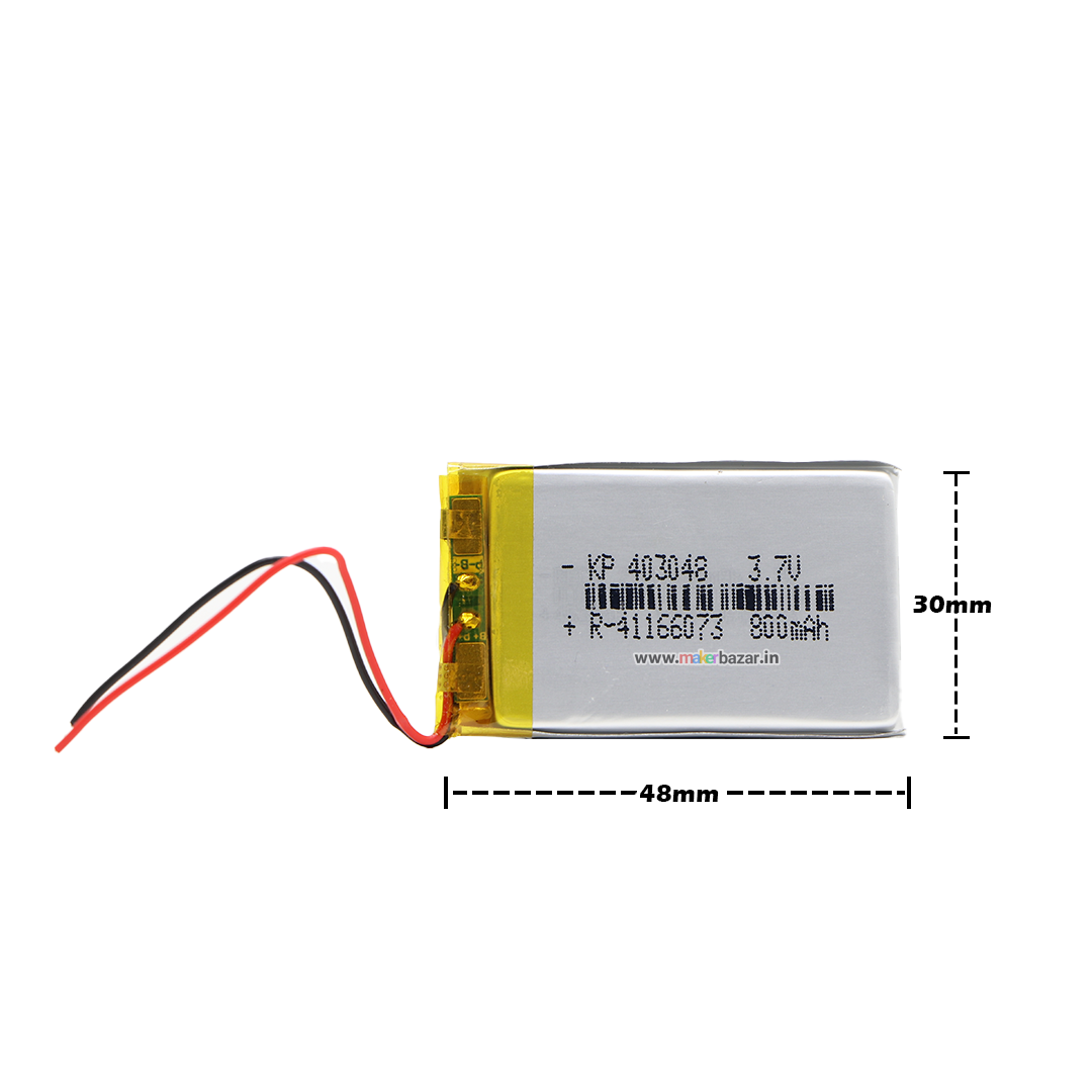KP: 403048 Lipo Battery - Single Cell 3.7 V 800mAh Lithium Polymer Battery