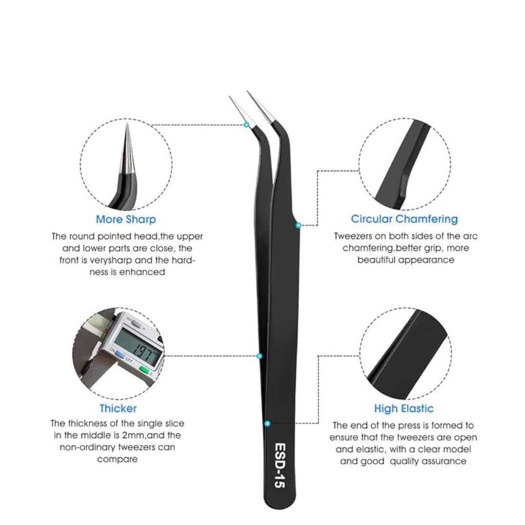 10Pcs Precision ESD Tweezer Set Anti-Static Stainless Steel Tweezer Kit
