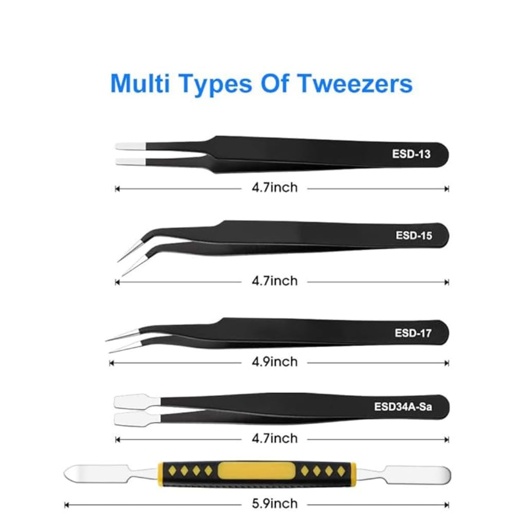 10Pcs Precision ESD Tweezer Set Anti-Static Stainless Steel Tweezer Kit