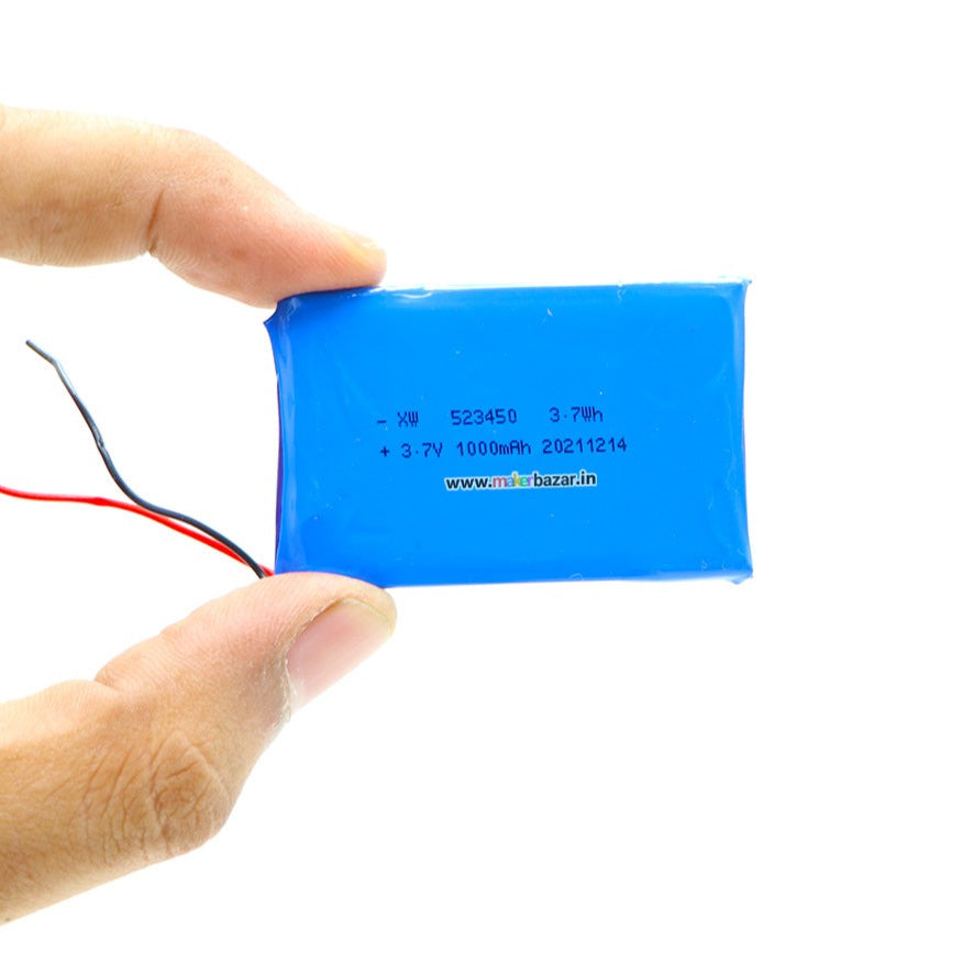 KP: 523450 Lipo Battery - Single Cell 3.7 V 1000mAh Lithium Polymer Battery