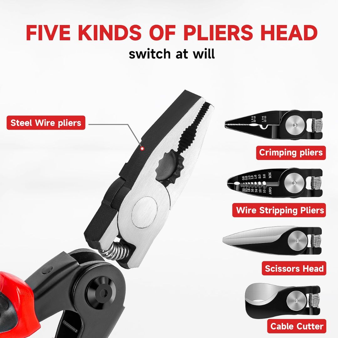 5-in-1 Multifunctional Pliers Tool Kit With 5 Interchangeable Heads