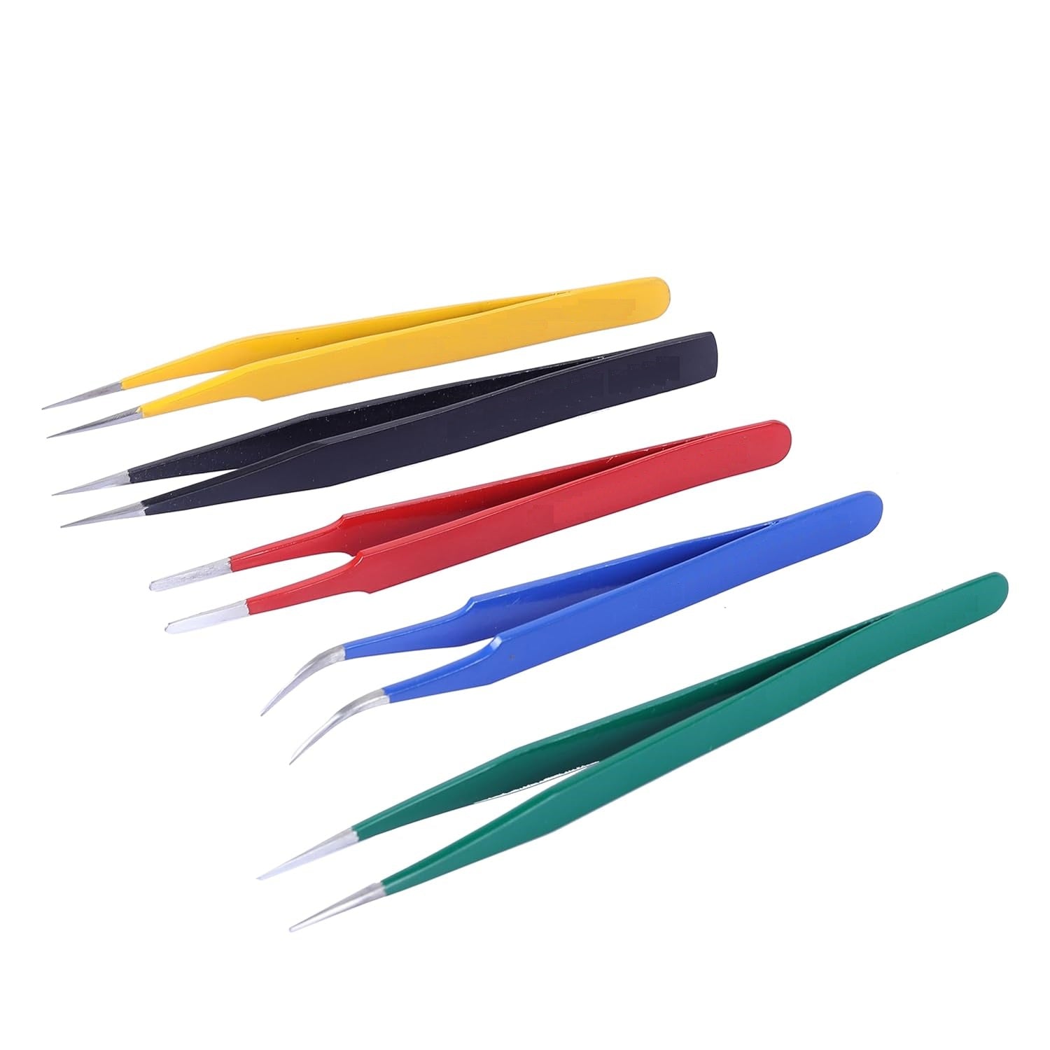 5pcs Colorful ESD Straight and Curved Tips Tweezers Set