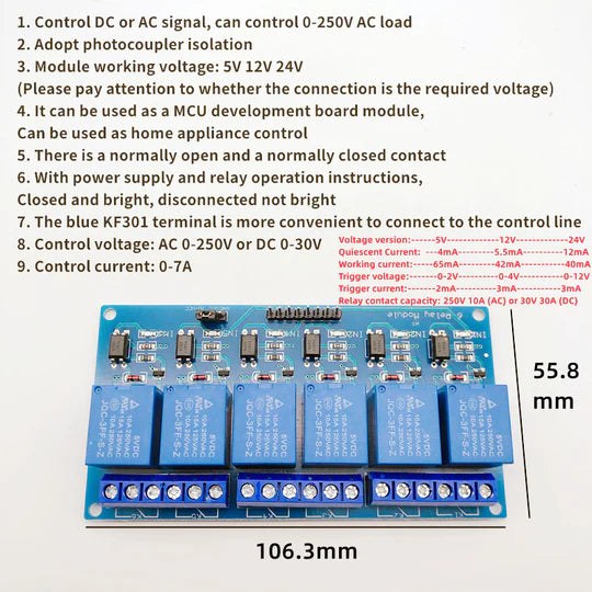 Blue Relay Board Module with Low Level Trigger Optocoupler