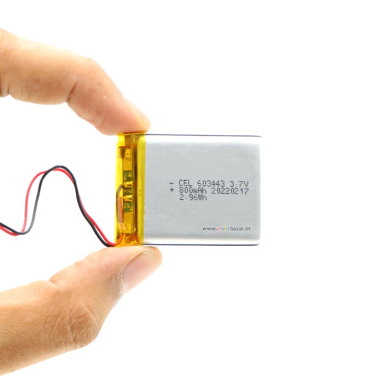 KP: 603443 Lipo Battery - Single Cell 3.7 V 800mAh Lithium Polymer Battery