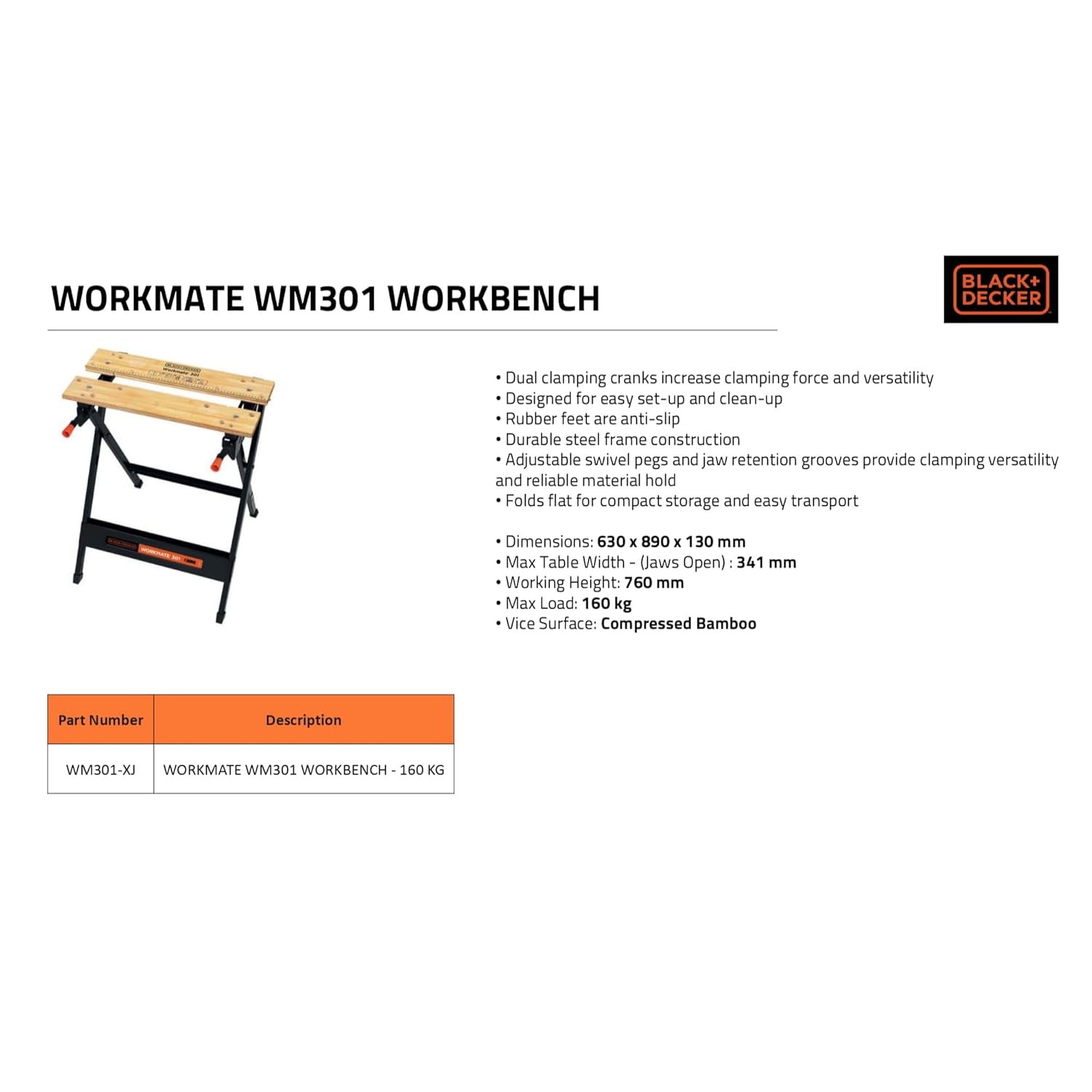 Black&Decker WM301-XJ Workmate Workbench 160Kg