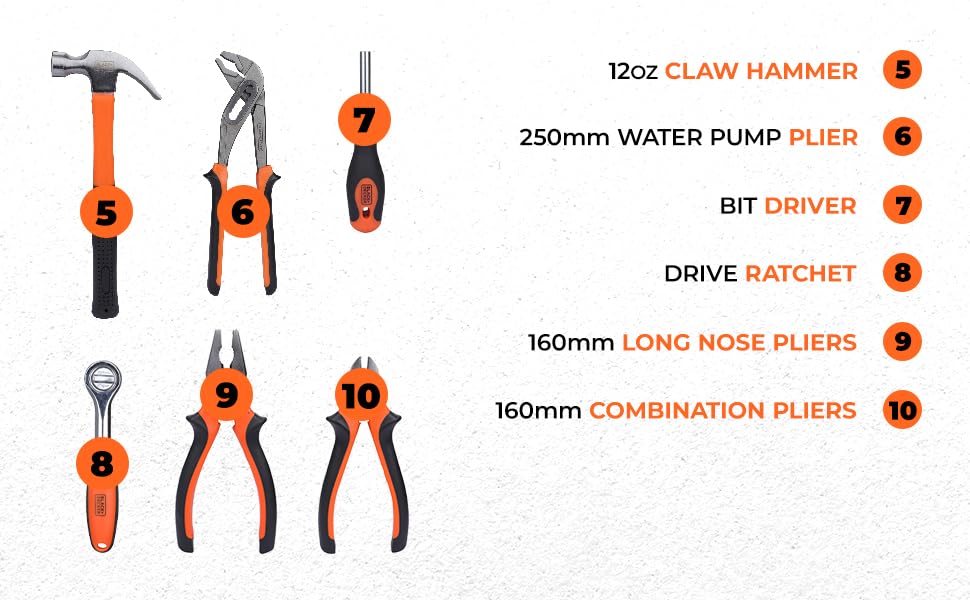 Black+Decker BMT154C Hand Tool Kit for Home & DIY Use (154-Piece)