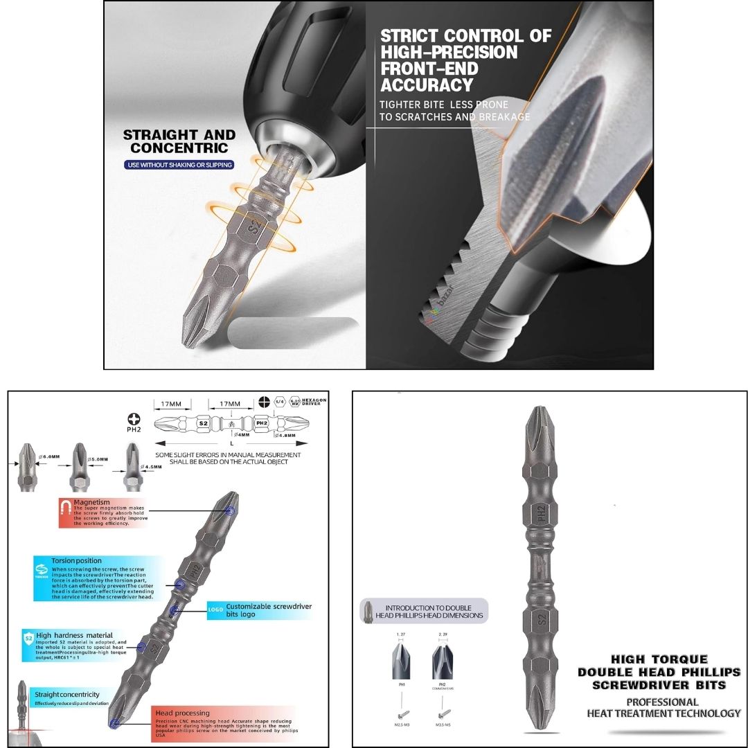 65mm PH2 Two Sided Magnetic Screwdriver Bit Set