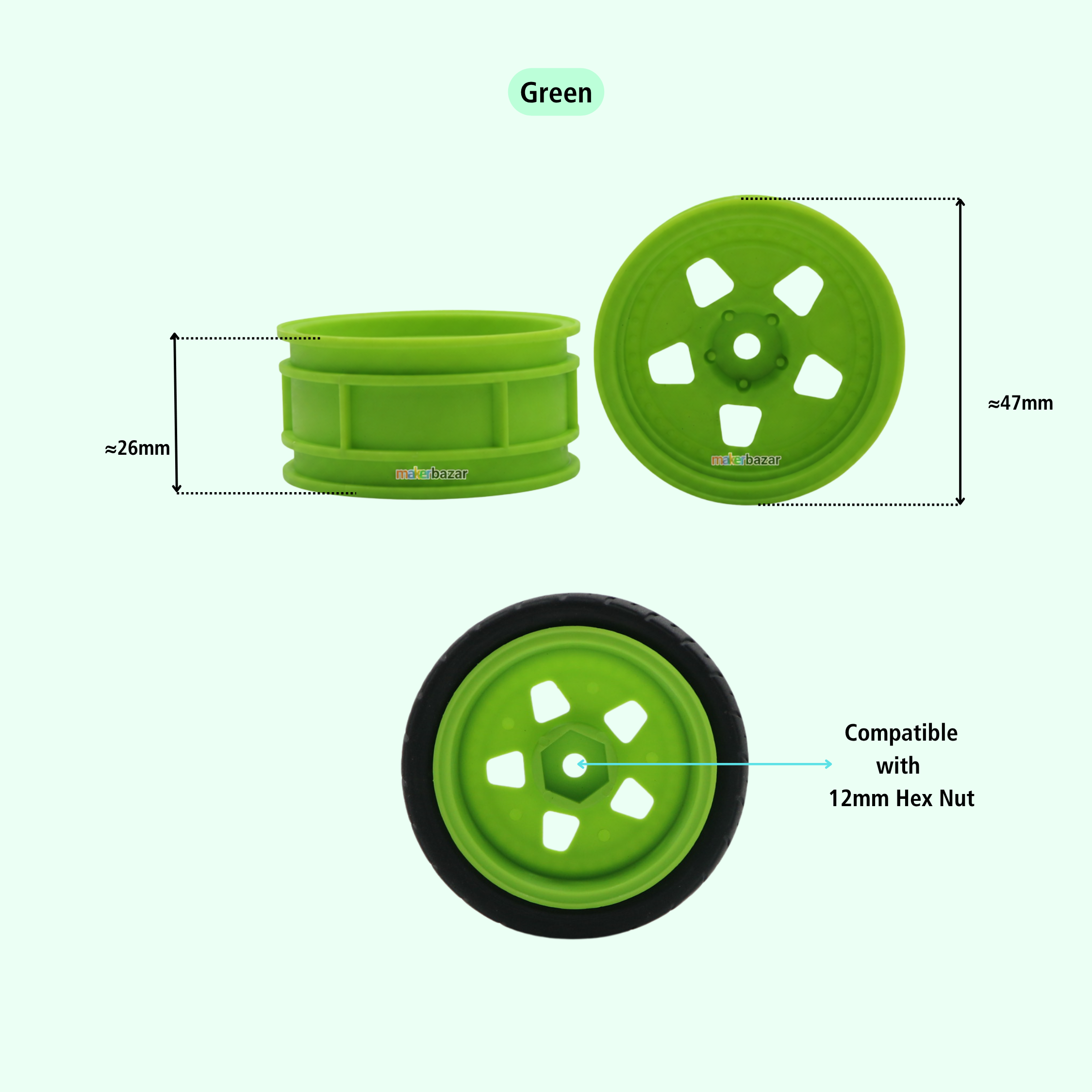 67mm Hex Wheel+Tyre for 1/10 RC Drift Car [Pack of 4]