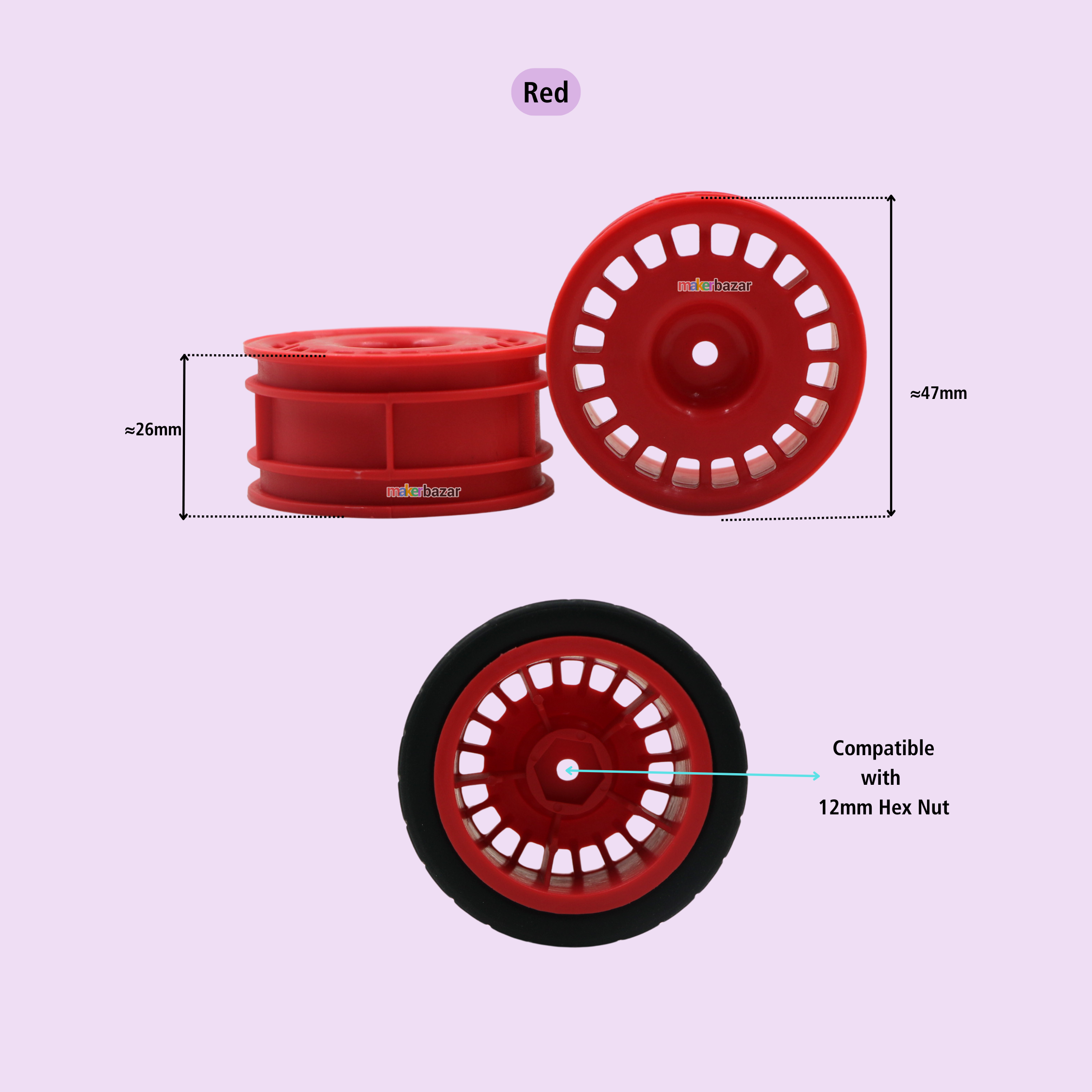 67mm Hex Wheel+Tyre for 1/10 RC Drift Car [Pack of 4]