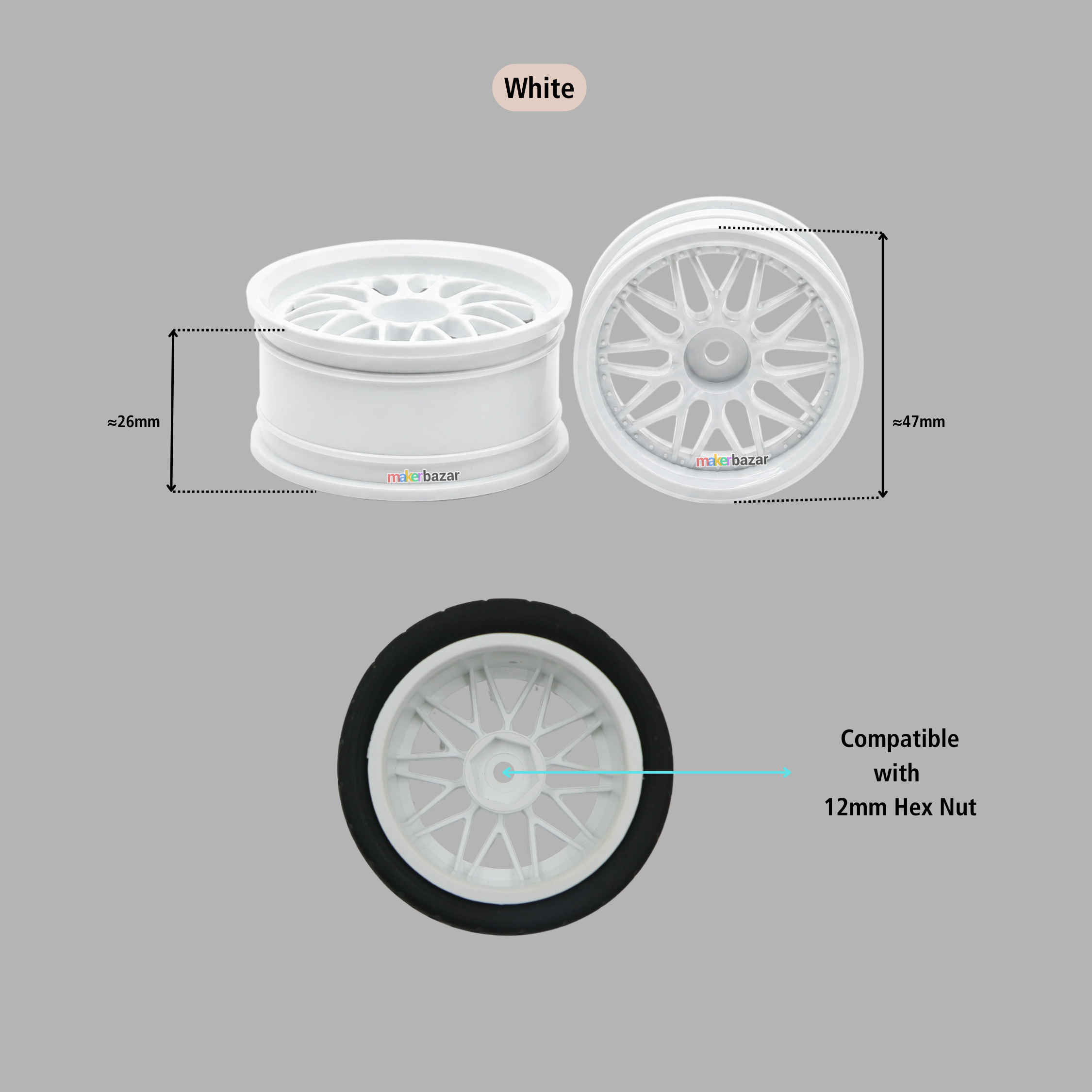 67mm Hex Wheel+Tyre for 1/10 RC Drift Car [Pack of 4]