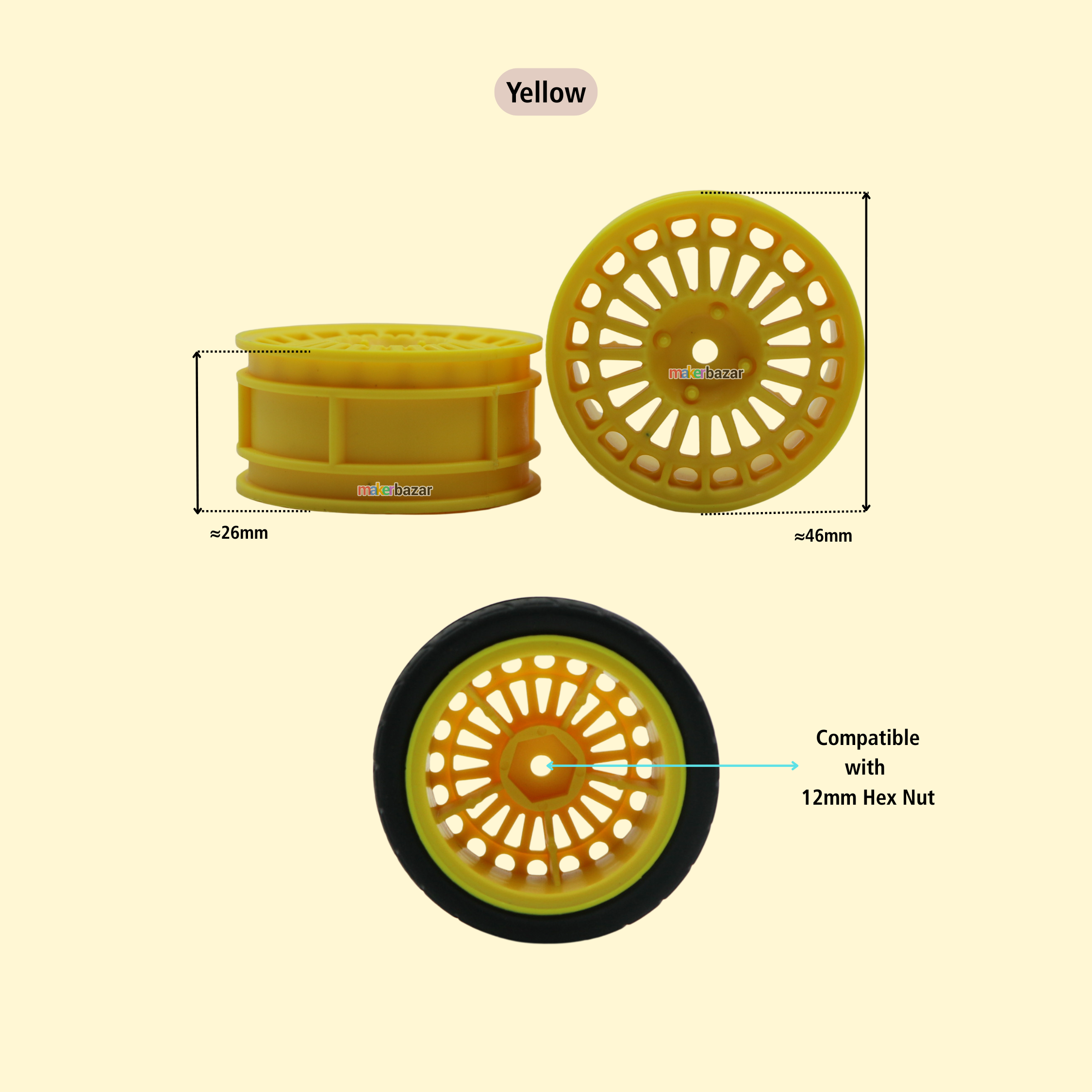 67mm Hex Wheel+Tyre for 1/10 RC Drift Car [Pack of 4]