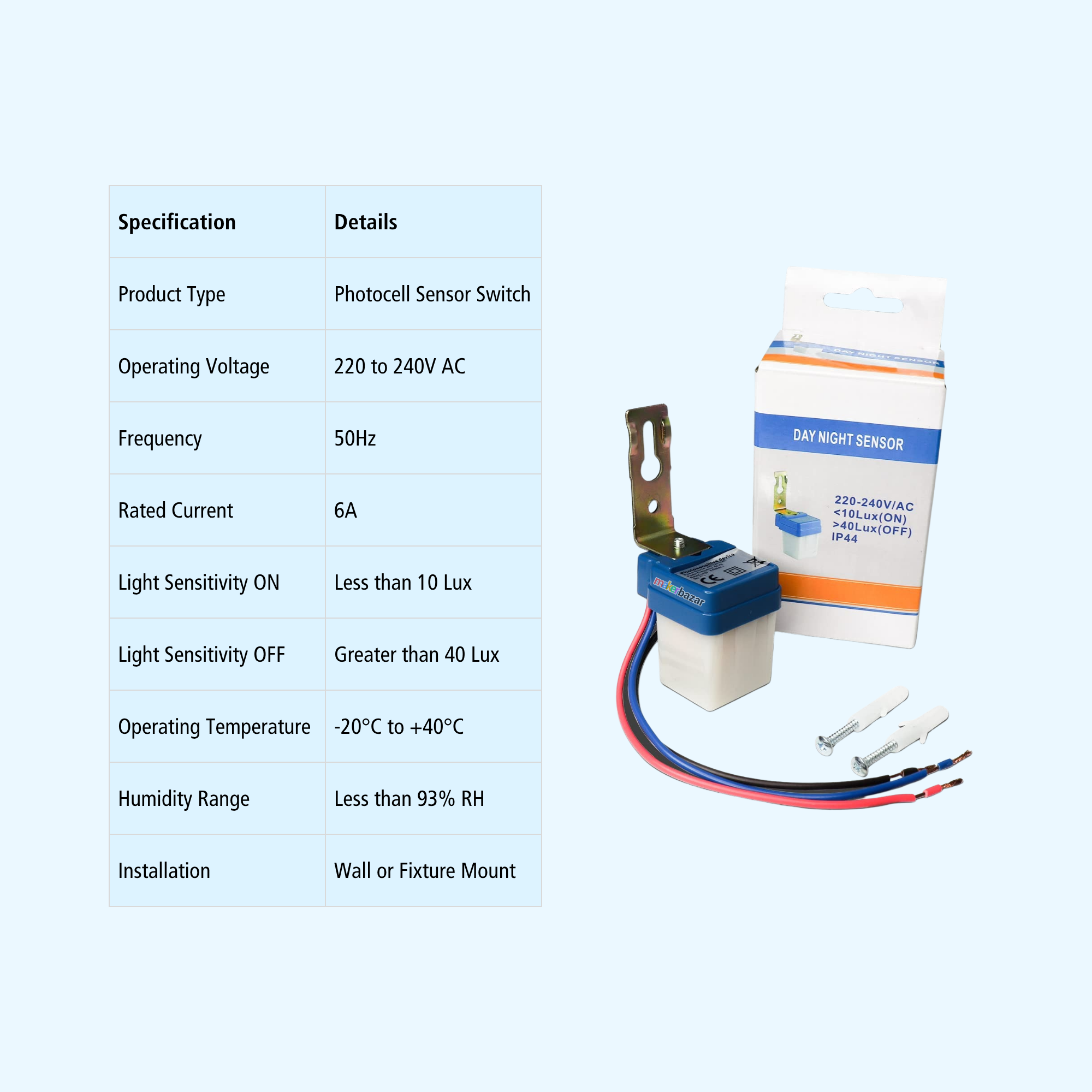6A Day Night Photocell Sensor Switch 220V Automatic Street Light Control