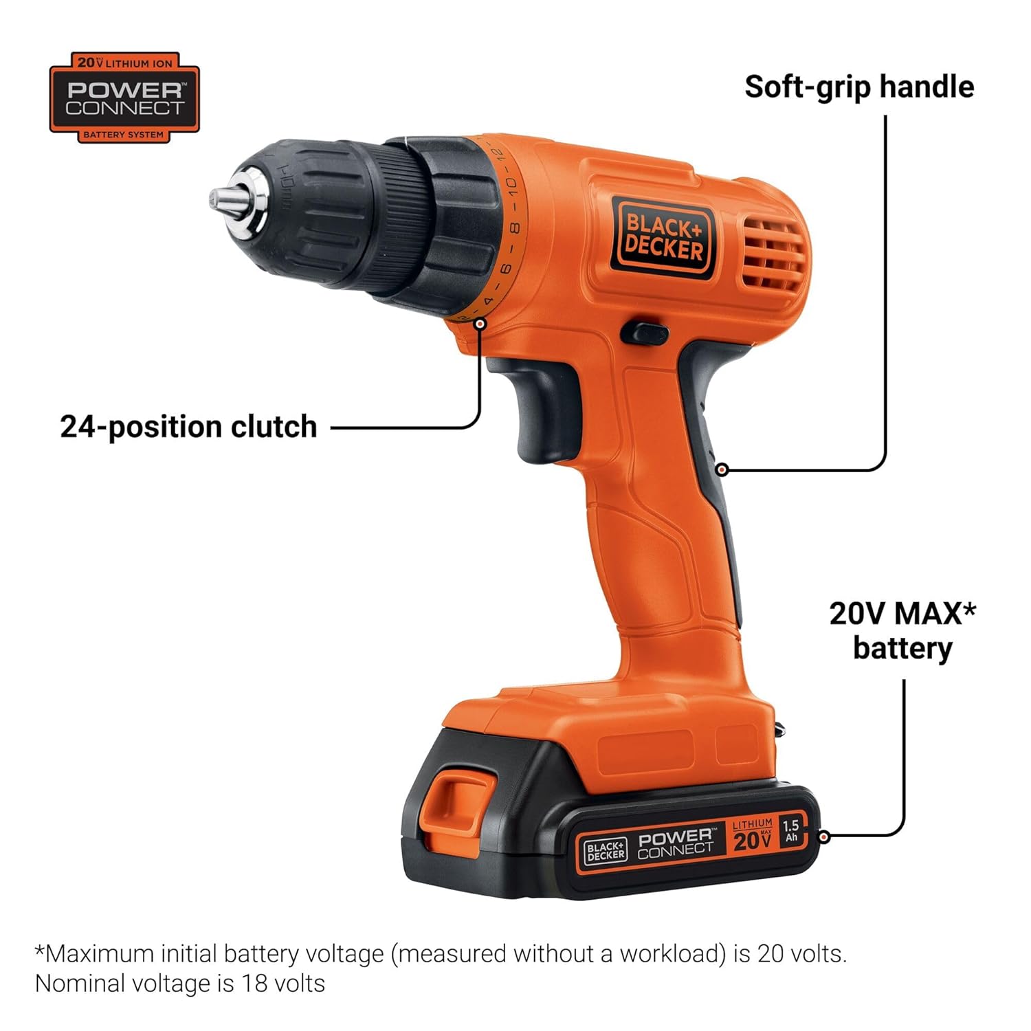 Black + Decker: LD120VA 20V MAX POWER CONNECT Li-Ion Cordless Drill/Driver Set