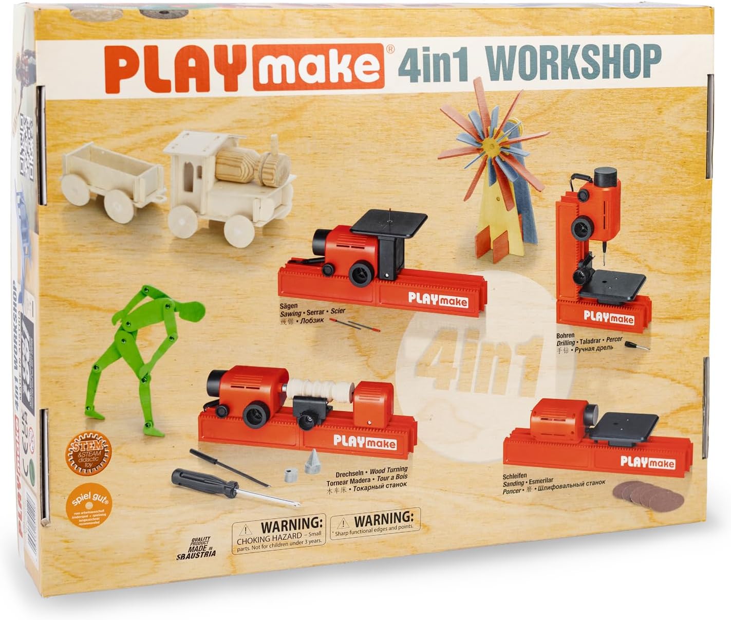 PLAYMAKE 4 in 1 Creative Workshop Safe for Children 5+ for Wood & Cardboard