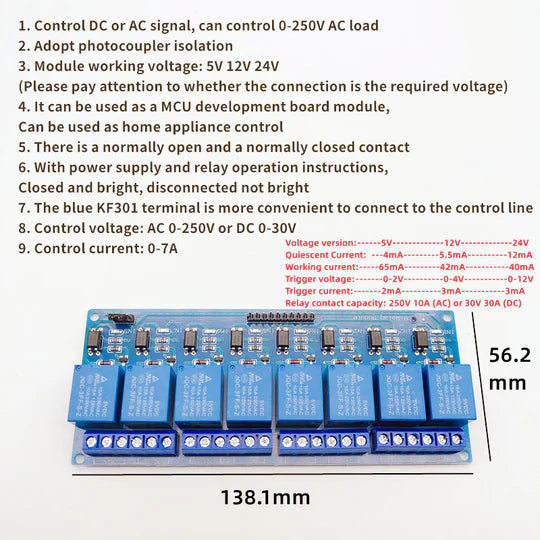 Blue Relay Board Module with Low Level Trigger Optocoupler