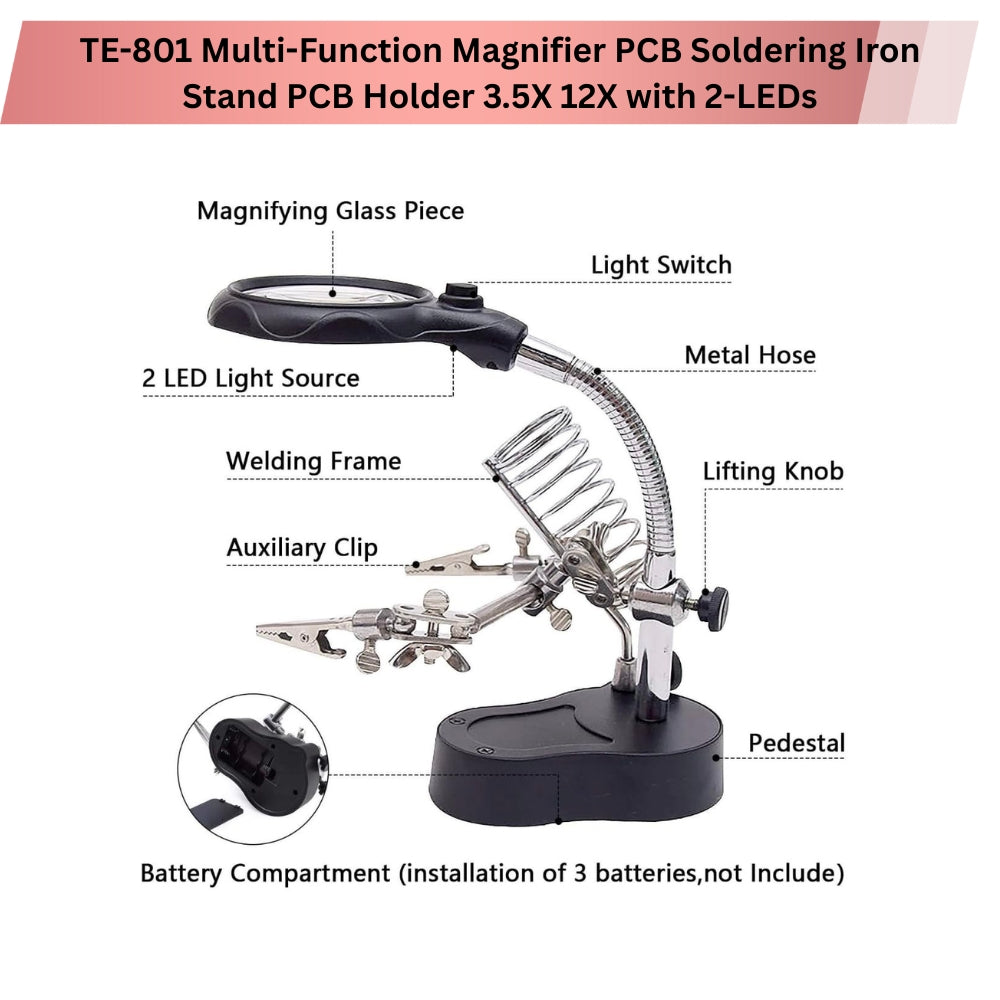 Third Helping Hand Soldering Iron Stand with Magnifier, Auxiliary Clips and LEDs