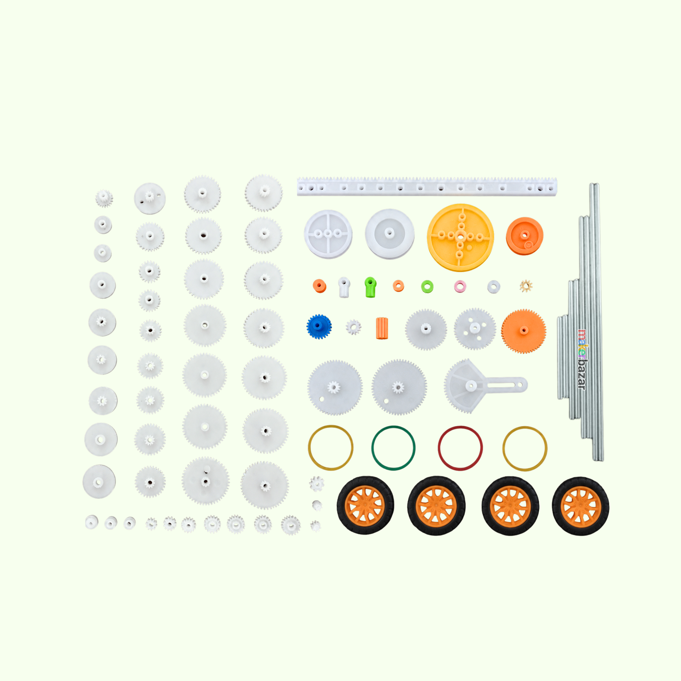 82pcs (Type-2) Plastic Gear Set with Wheels, Pulleys, Belts & Axles for Projects