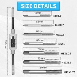 8Pcs M3-M12 Tap and Die Set – Metric Threading Tool Kit for Metalworking