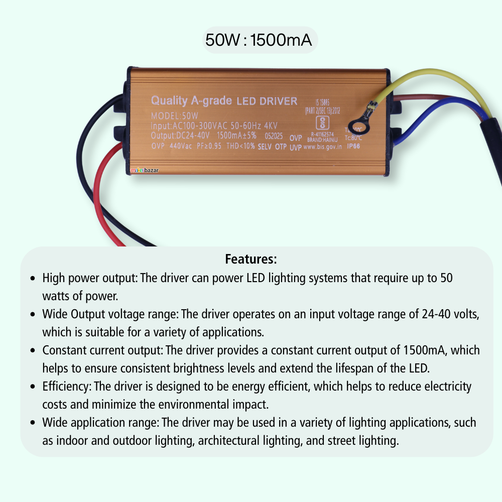 Led Driver Range 50W LED Driver – 1500mA (24–40V), 300mA (100–175V), 750mA (50–75V ...