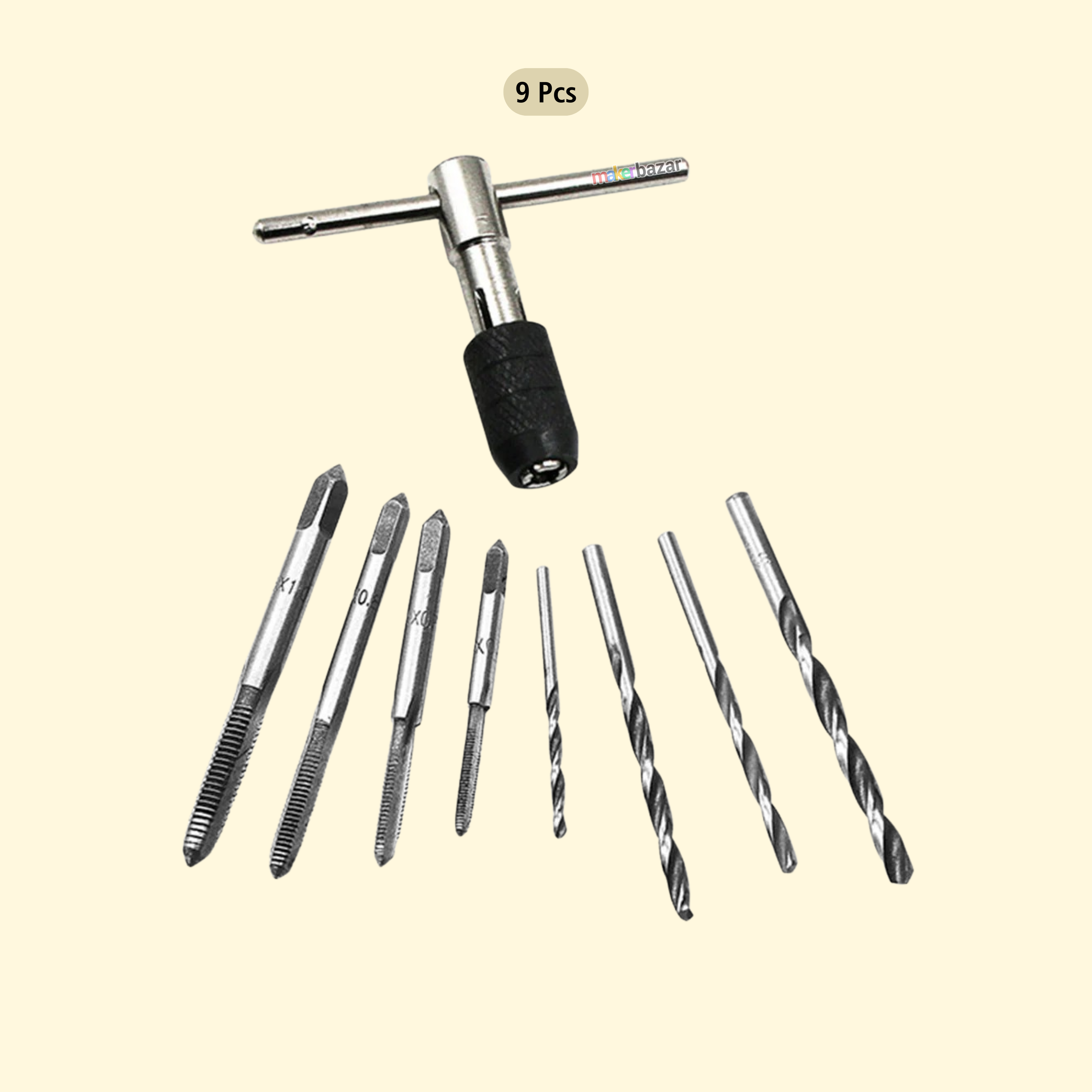 T-Shape Handle Wrench/Reamer Kit With Thread Taps and Drill Bits for M3-M6 Sizes