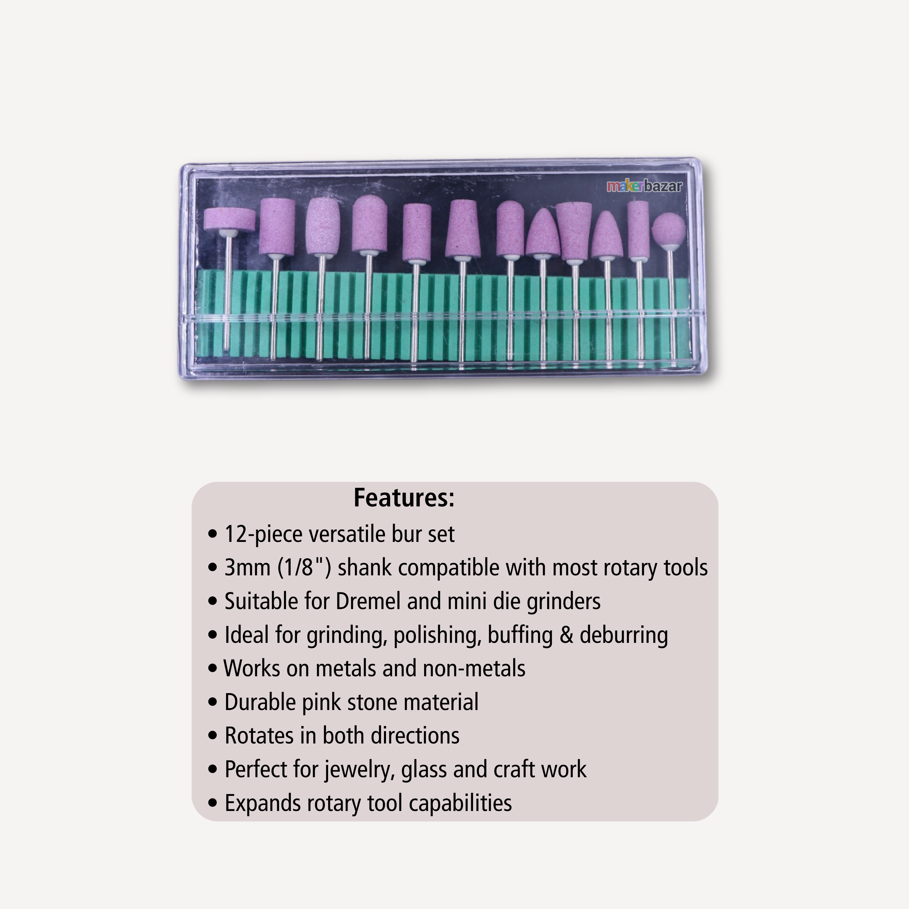 12pcs Stone Grinding & Polishing Rotary Bits Set – 3mm Shank