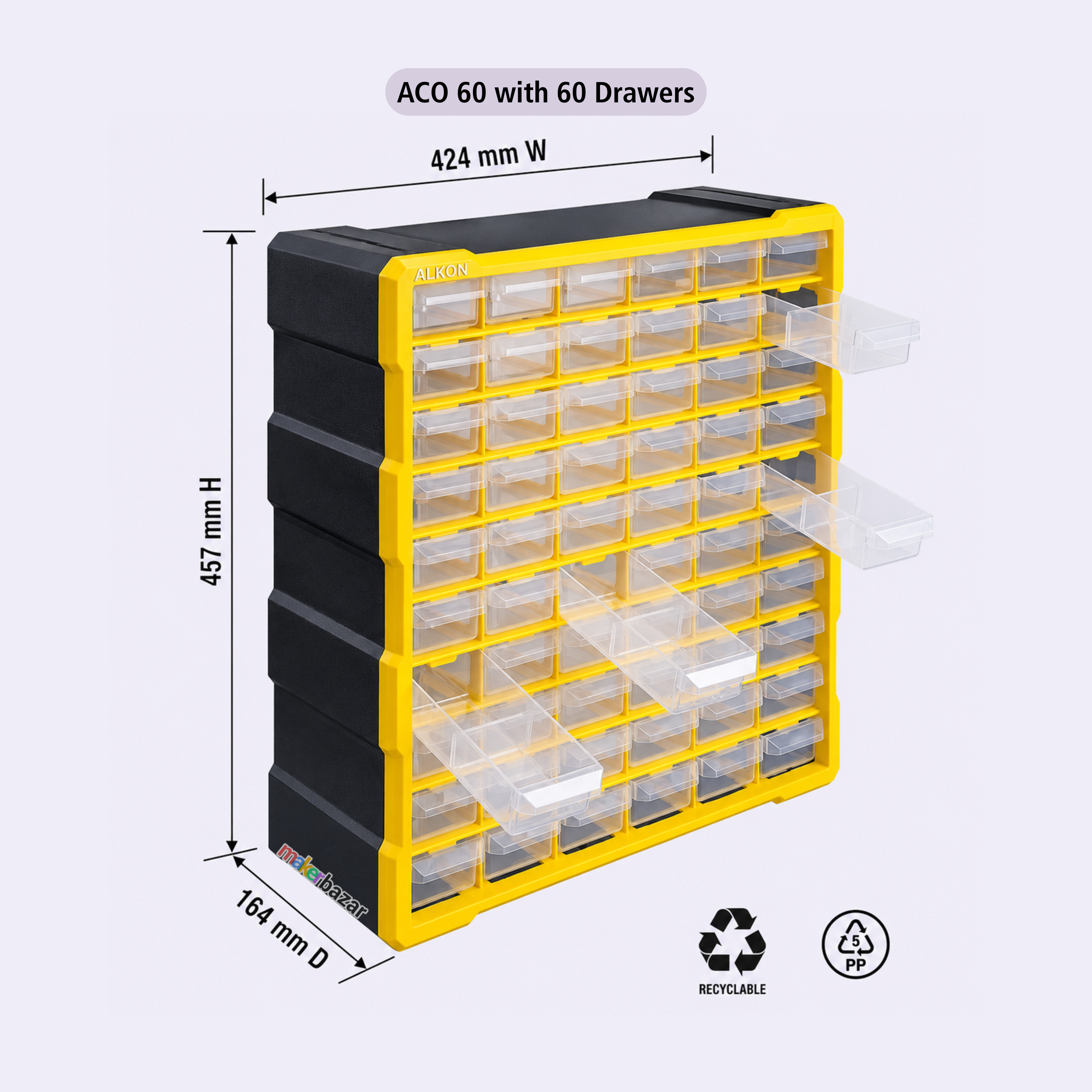 Alkon Component Organizer Storage Cabinet with Drawers & Bins