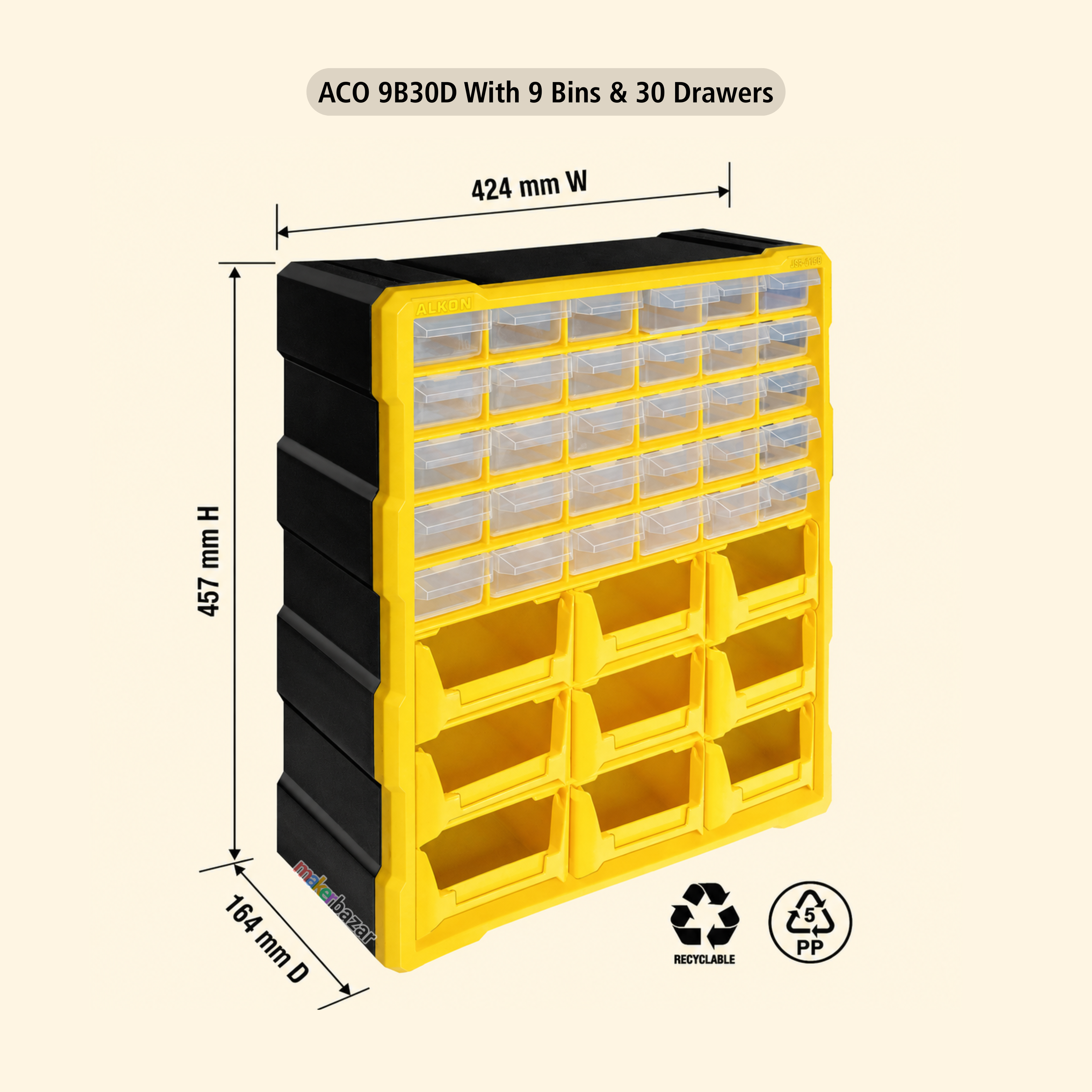 Alkon Component Organizer Storage Cabinet with Drawers & Bins