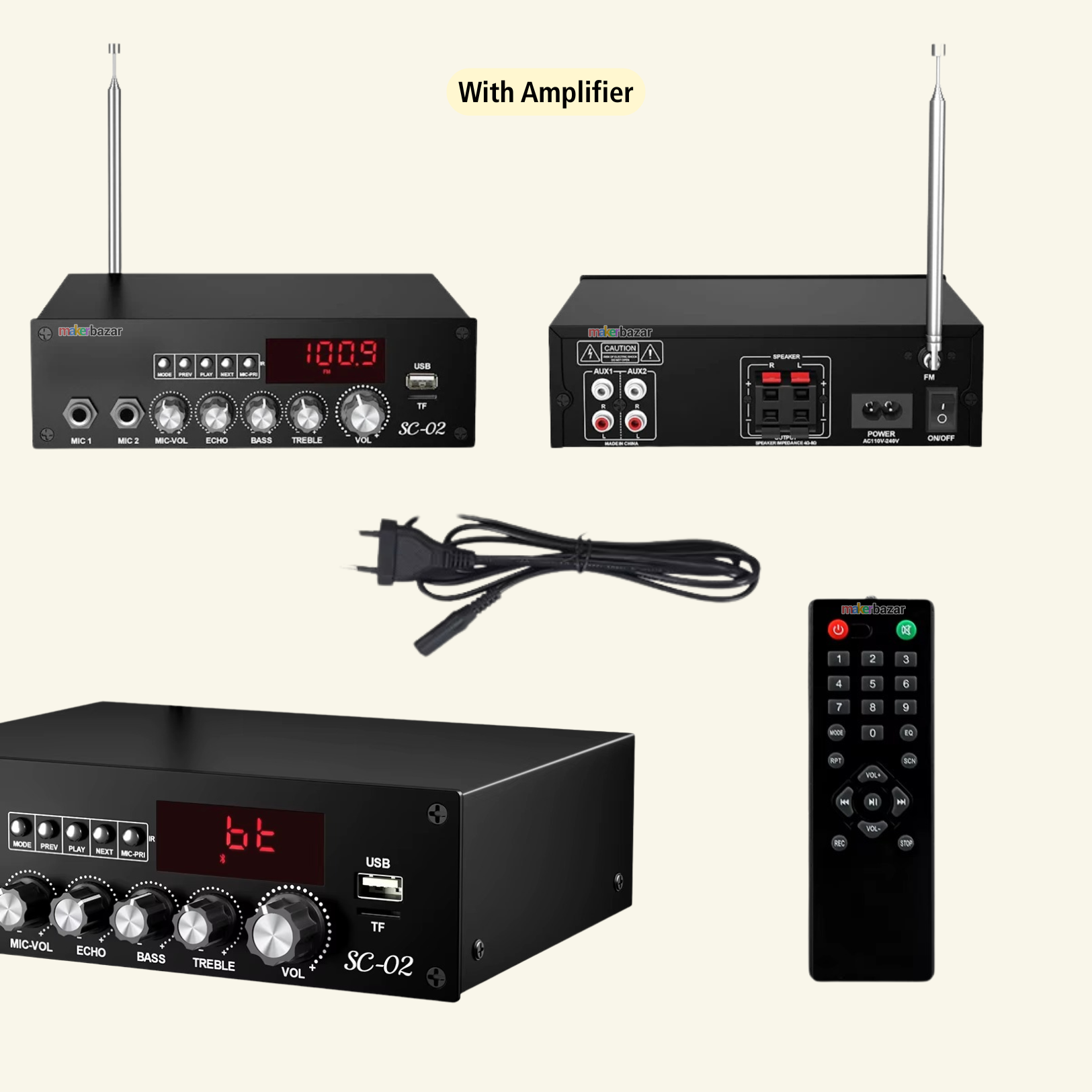 AC Enclosed Metal Body Remote Controlled Music Player with Bluetooth/FM/Aux/SD Card and USB Inputs