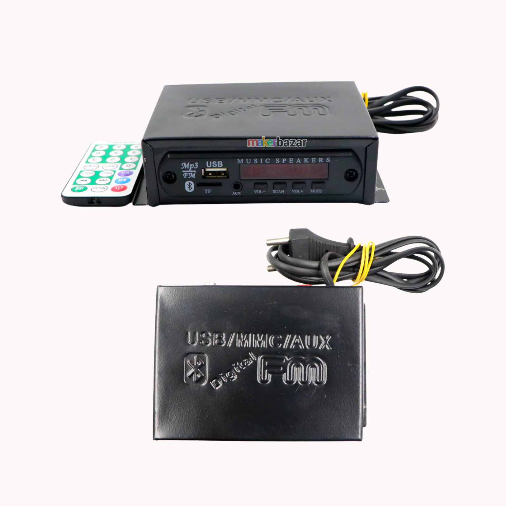 AC Enclosed Metal Body Remote Controlled Music Player with Bluetooth/FM/Aux/SD Card and USB Inputs
