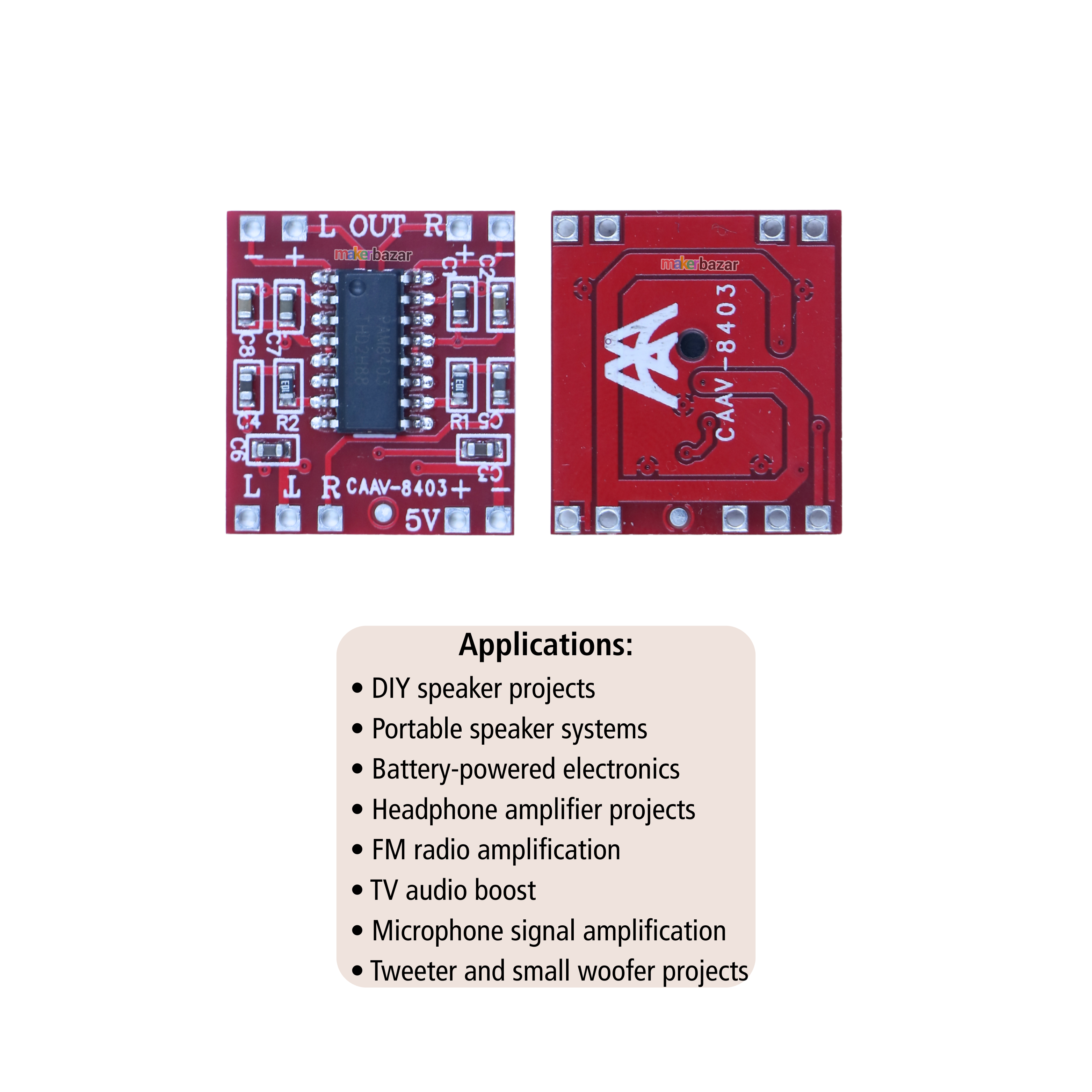 CAAV8403 PAM8403 3W+3W Mini Stereo Audio Amplifier Module – 5V Class-D Board