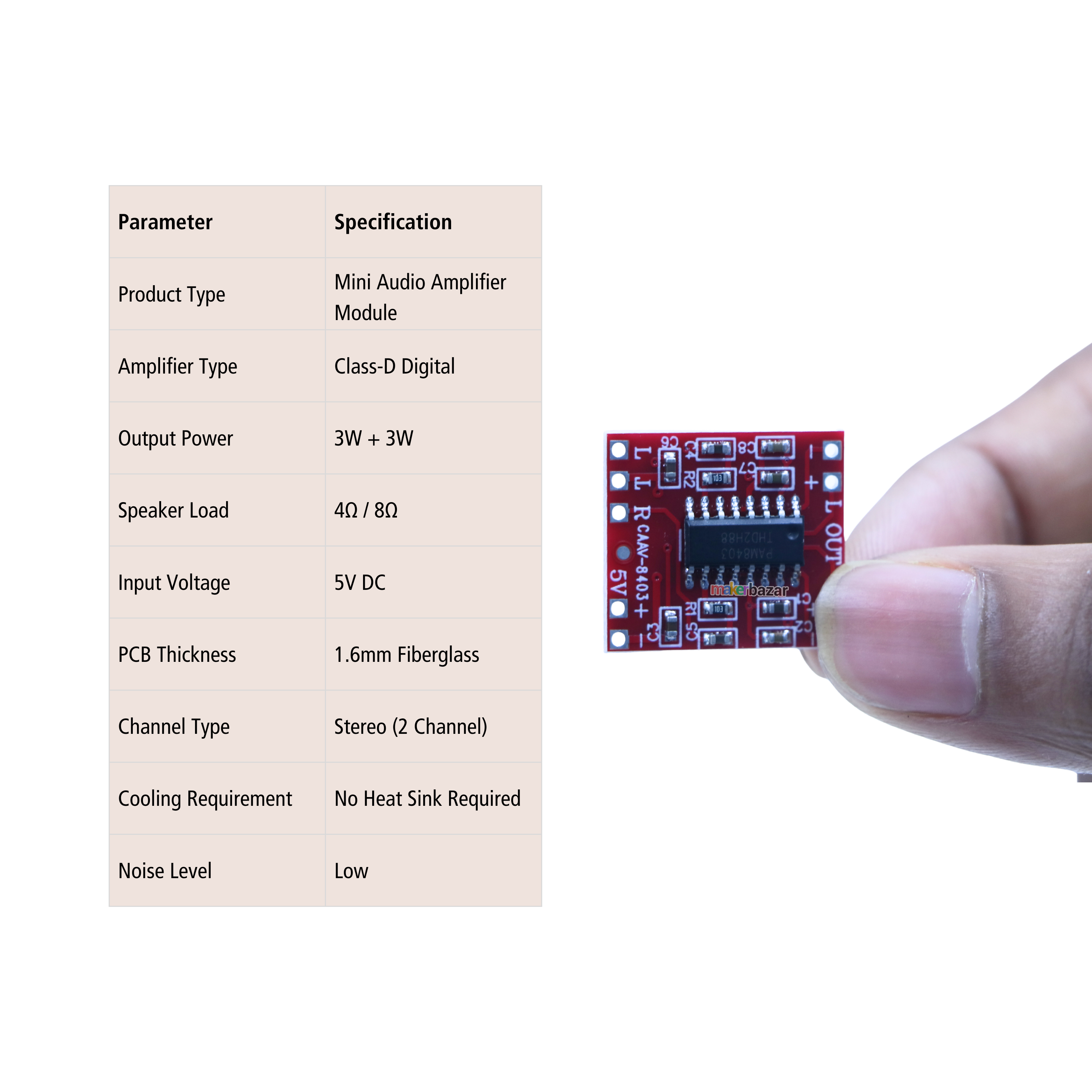 CAAV8403 PAM8403 3W+3W Mini Stereo Audio Amplifier Module – 5V Class-D Board