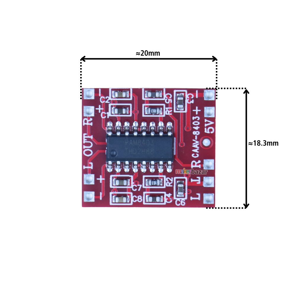 CAAV8403 PAM8403 3W+3W Mini Stereo Audio Amplifier Module – 5V Class-D Board