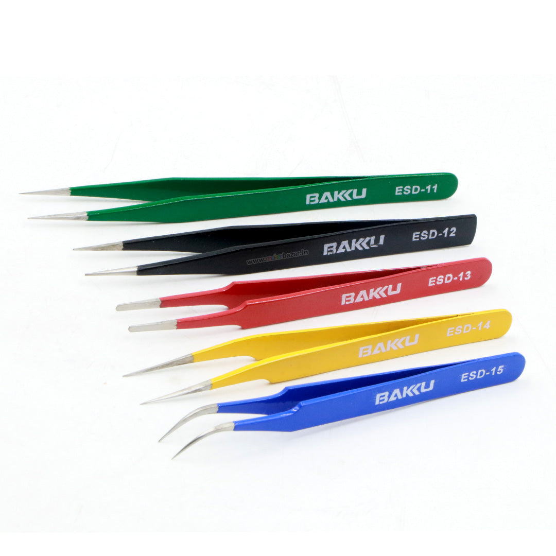 5pcs Colorful ESD Straight and Curved Tips Tweezers Set