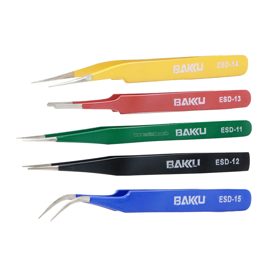 5pcs Colorful ESD Straight and Curved Tips Tweezers Set