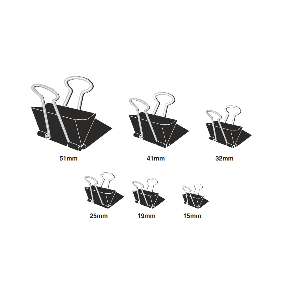 Oddy Metal Binder Clips Black (Pack of 12)