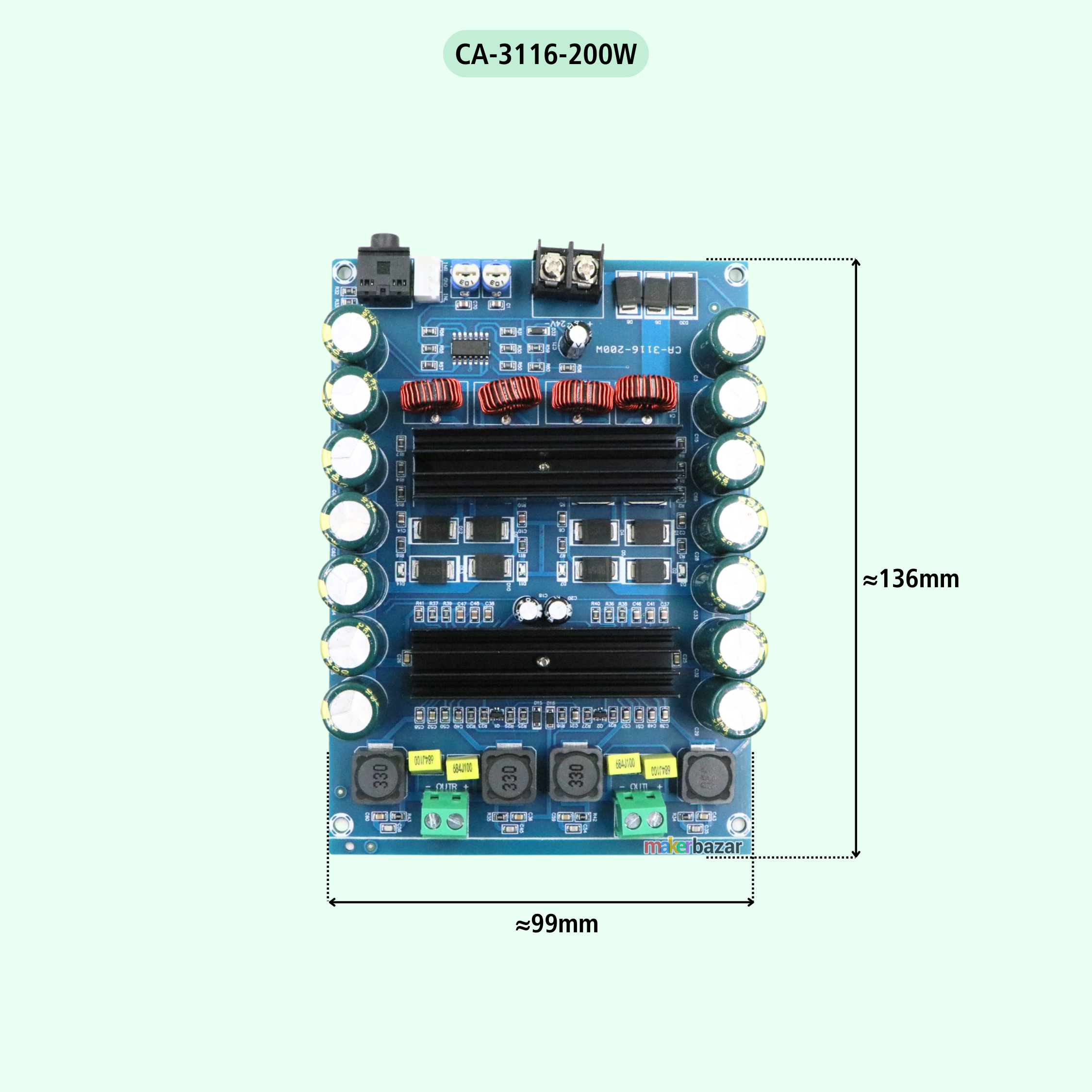 CA-3116-200W Class-D Stereo Audio Amplifier Board