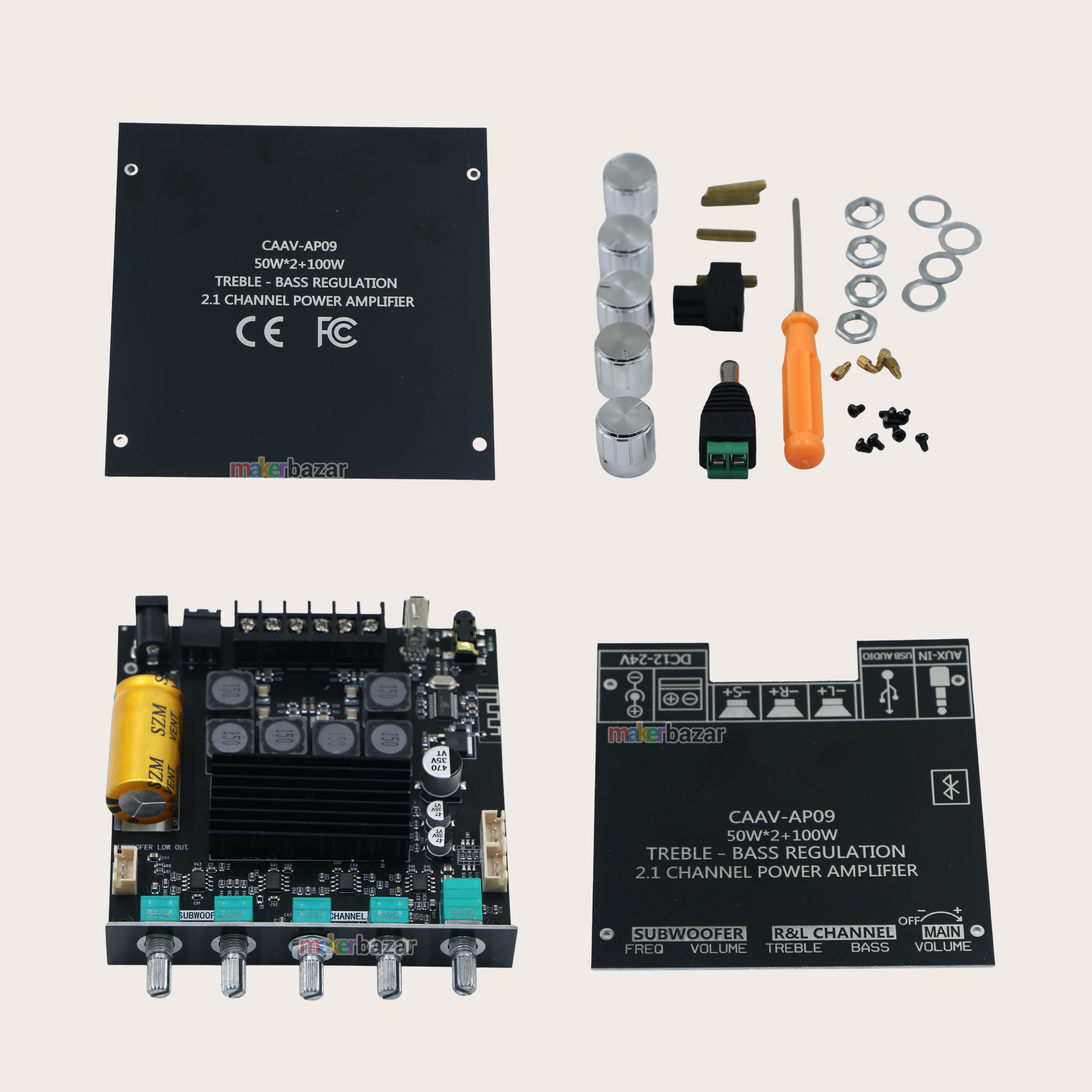 CAAV-AP09 2.1 Channel Bluetooth Audio Amplifier Board 2x50W + 100W