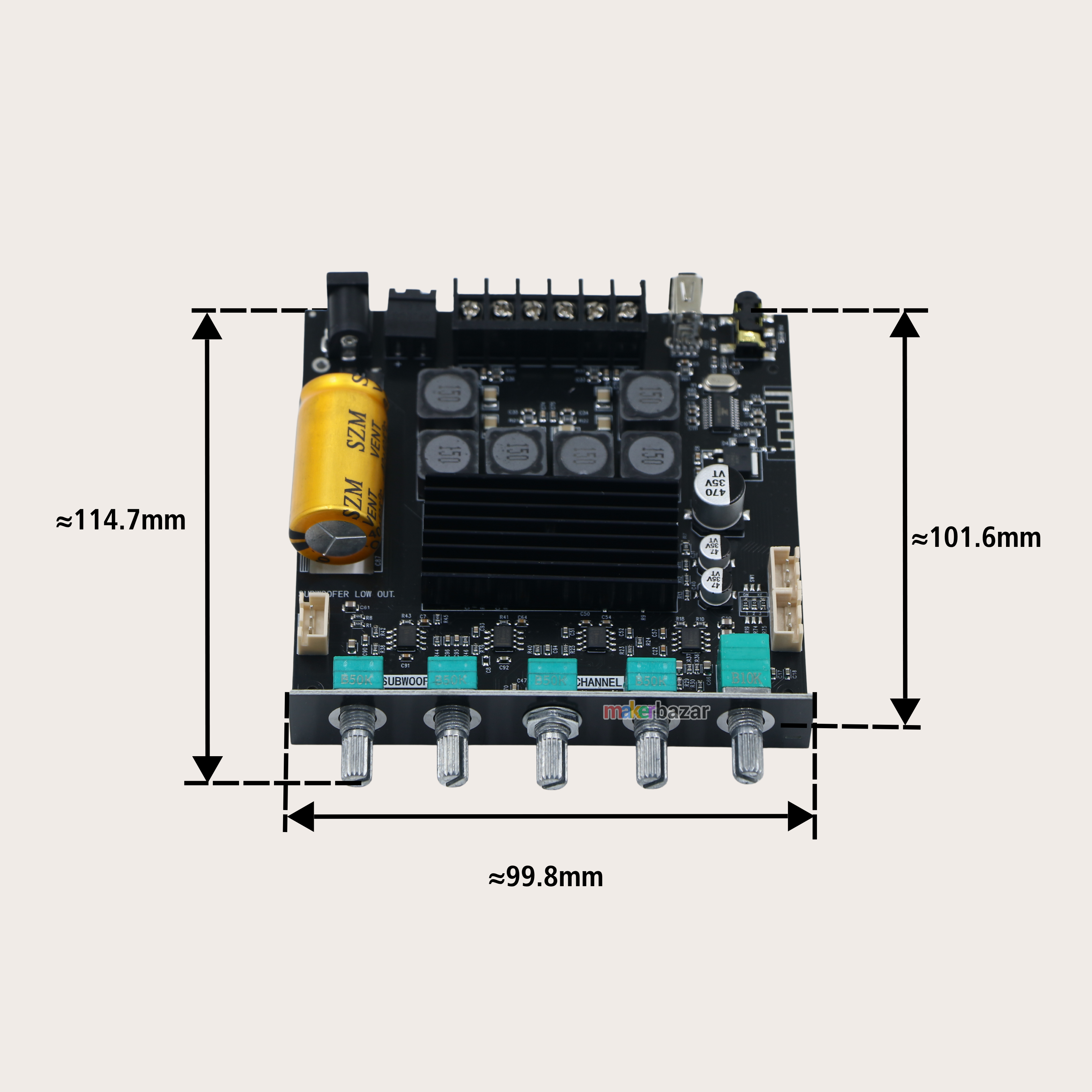 CAAV-AP09 2.1 Channel Bluetooth Audio Amplifier Board 2x50W + 100W