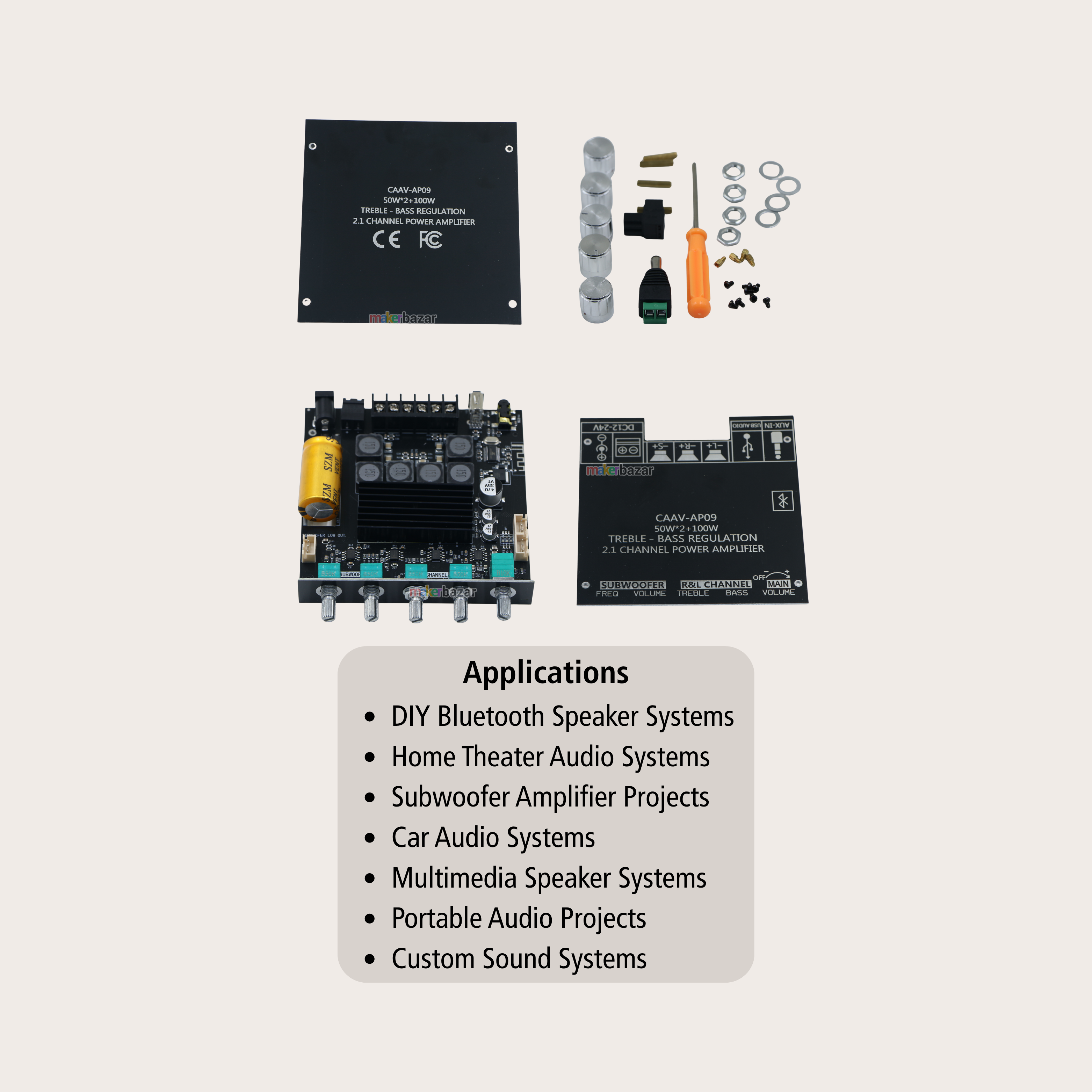 CAAV-AP09 2.1 Channel Bluetooth Audio Amplifier Board 2x50W + 100W
