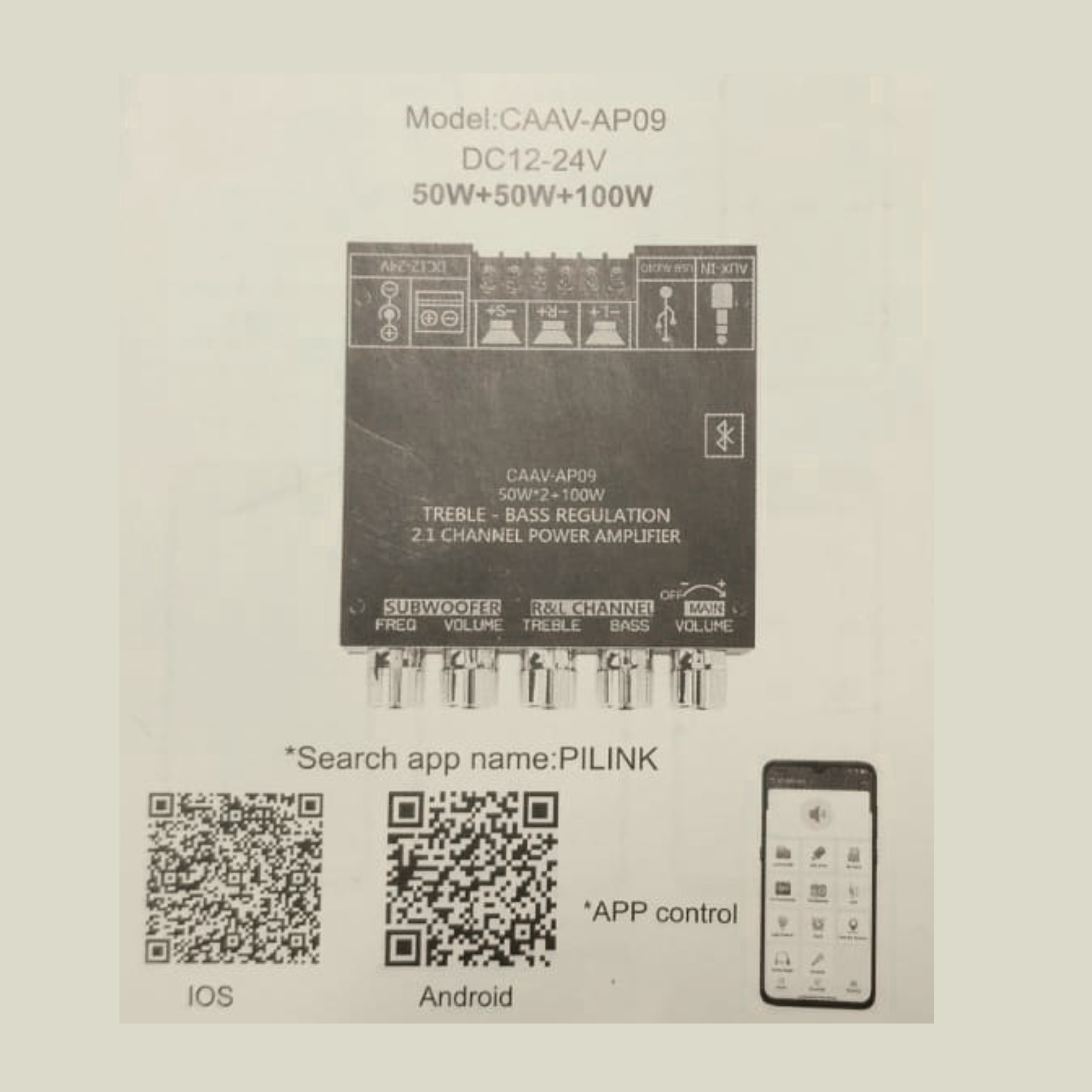 CAAV-AP09 2.1 Channel Bluetooth Audio Amplifier Board 2x50W + 100W