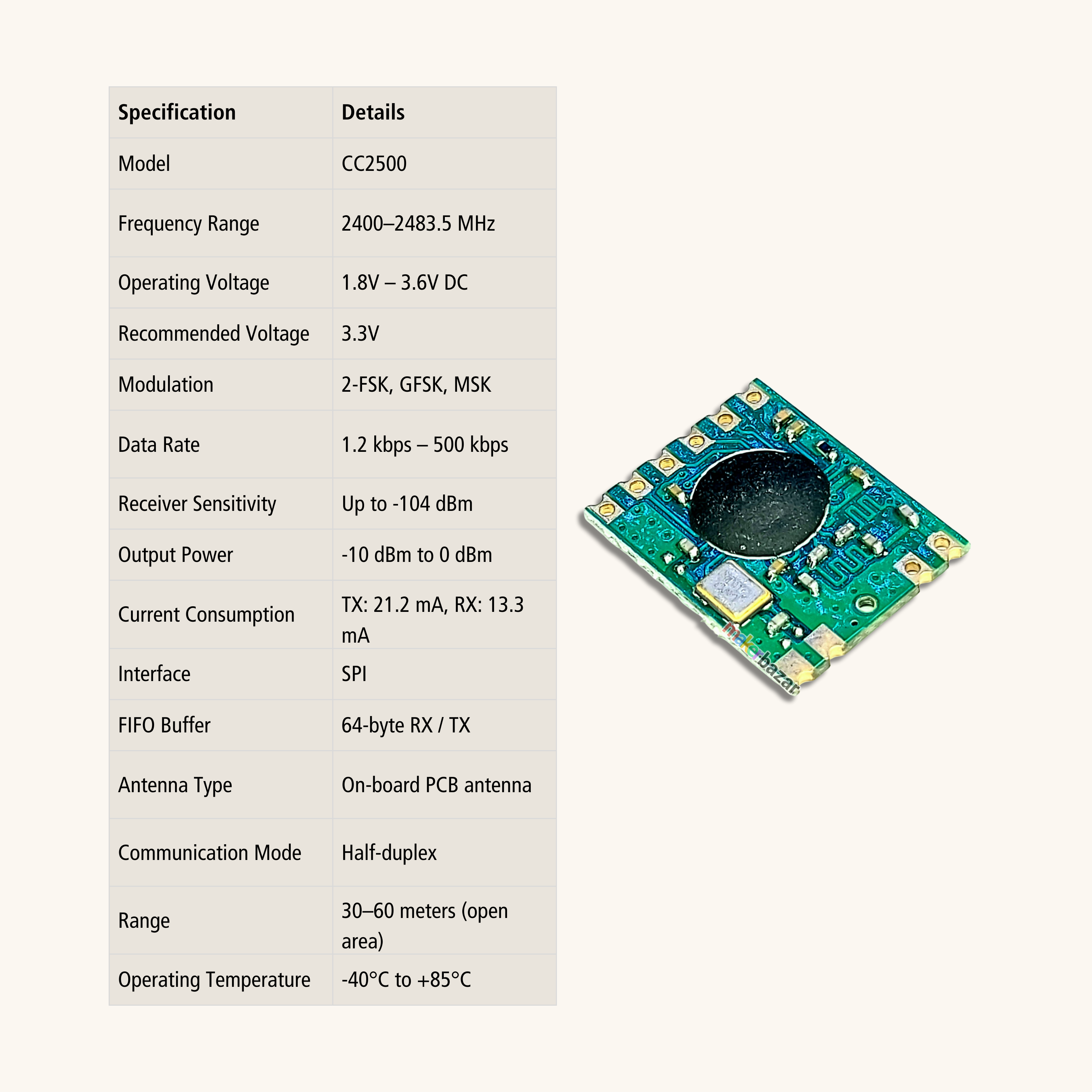 CC2500 2.4GHz Wireless RF Transceiver Module SPI 3.3V
