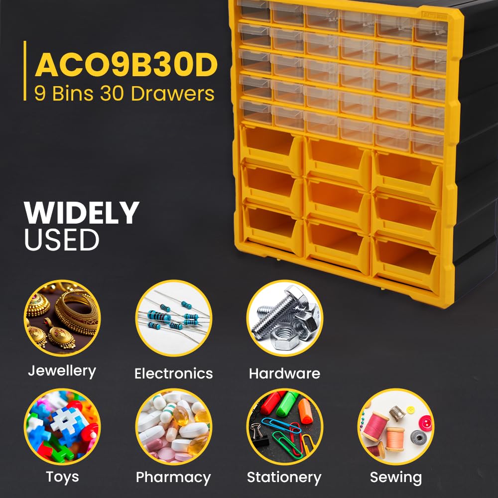 Alkon: ACO-9B30D Component Organizer Box with 9-Bins & 30-Drawers