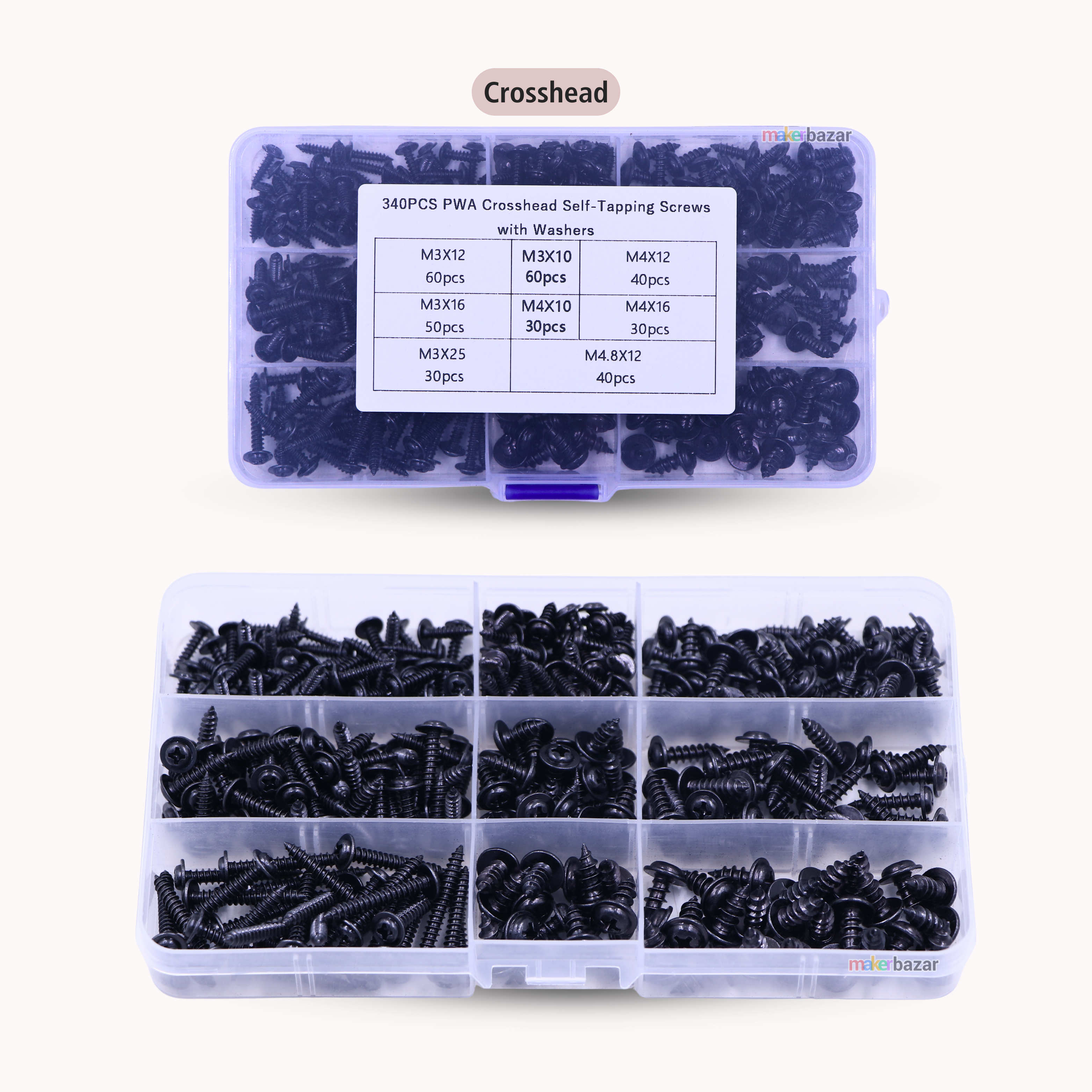 340pcs PWA Crosshead Self-Tapping Screws Kit with Washers