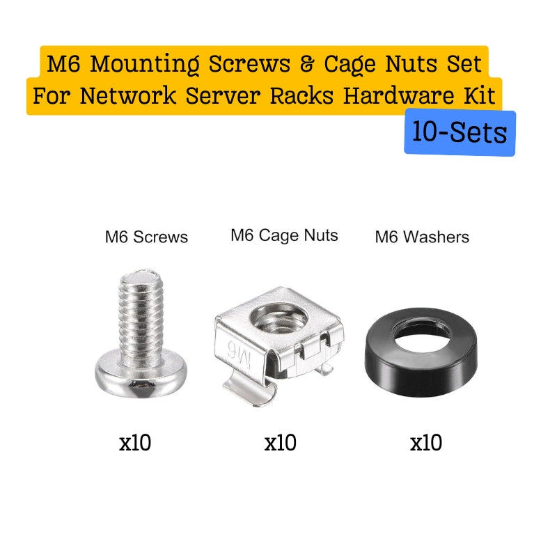 M6 Mounting Screws and Cage Nuts Set – For Server Rack & Network Cabinet
