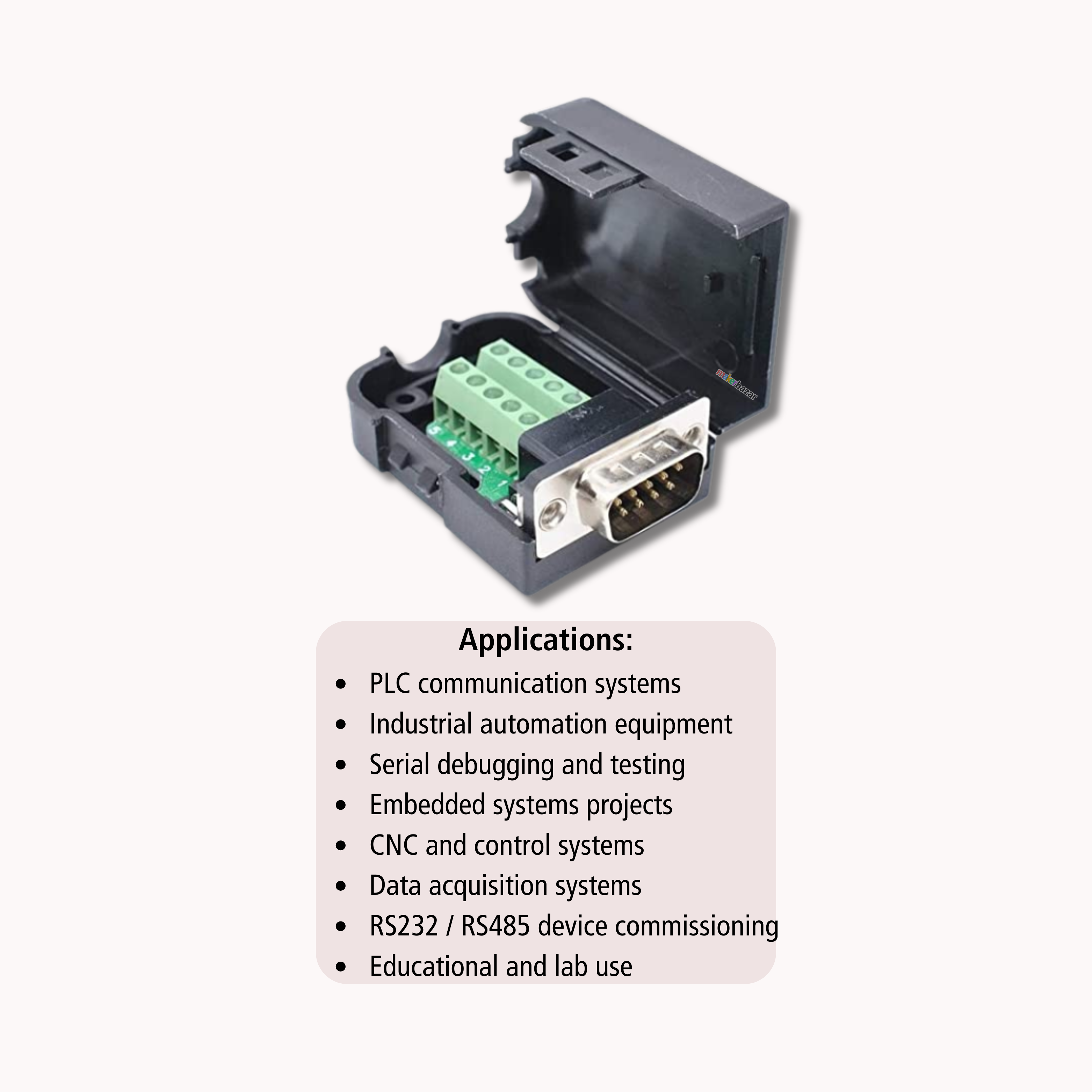 DB9 Male to Screw Terminal Board with Shell and Screws