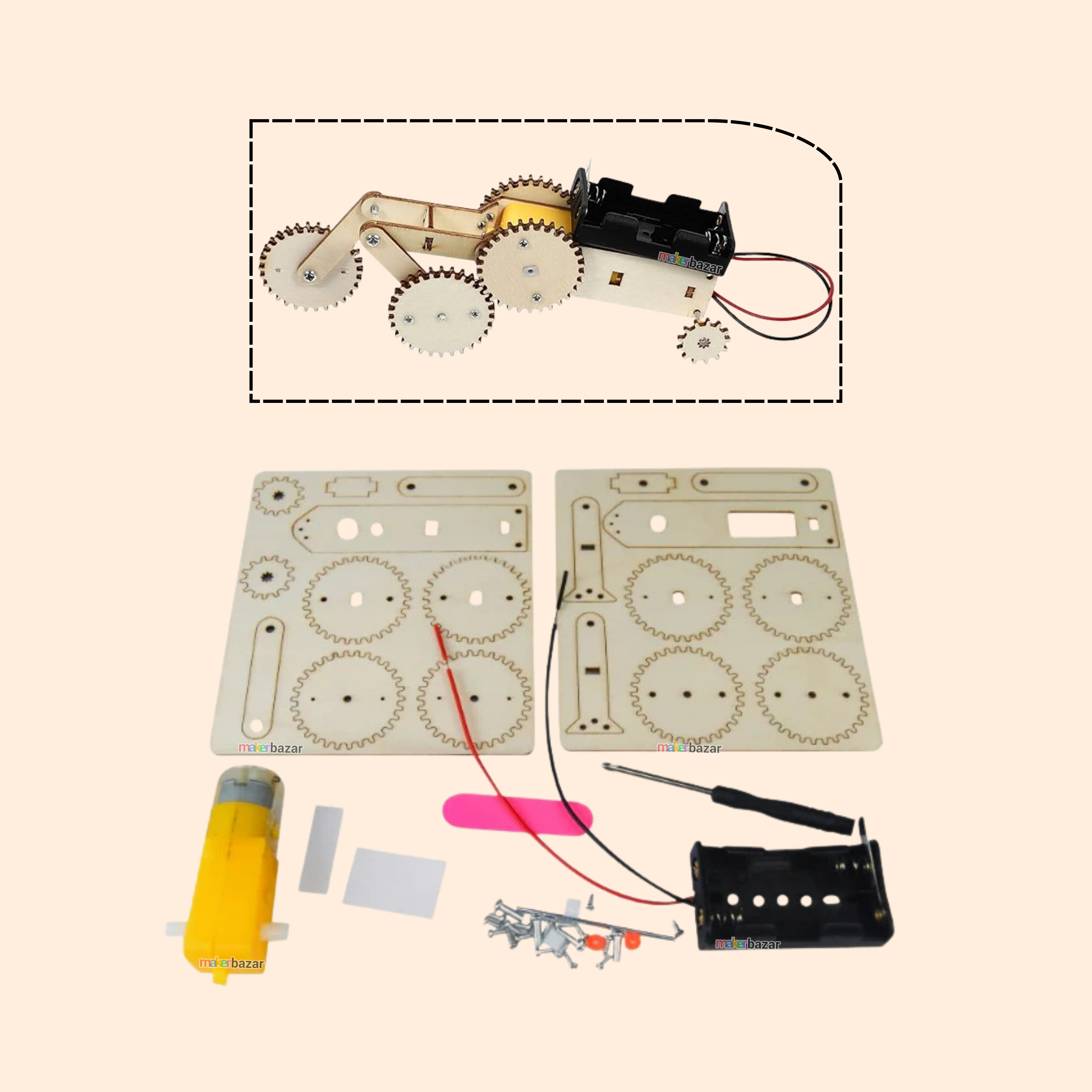 DIY Round-Trip Gear Car Scientific Toy Model STEM Learning Kit