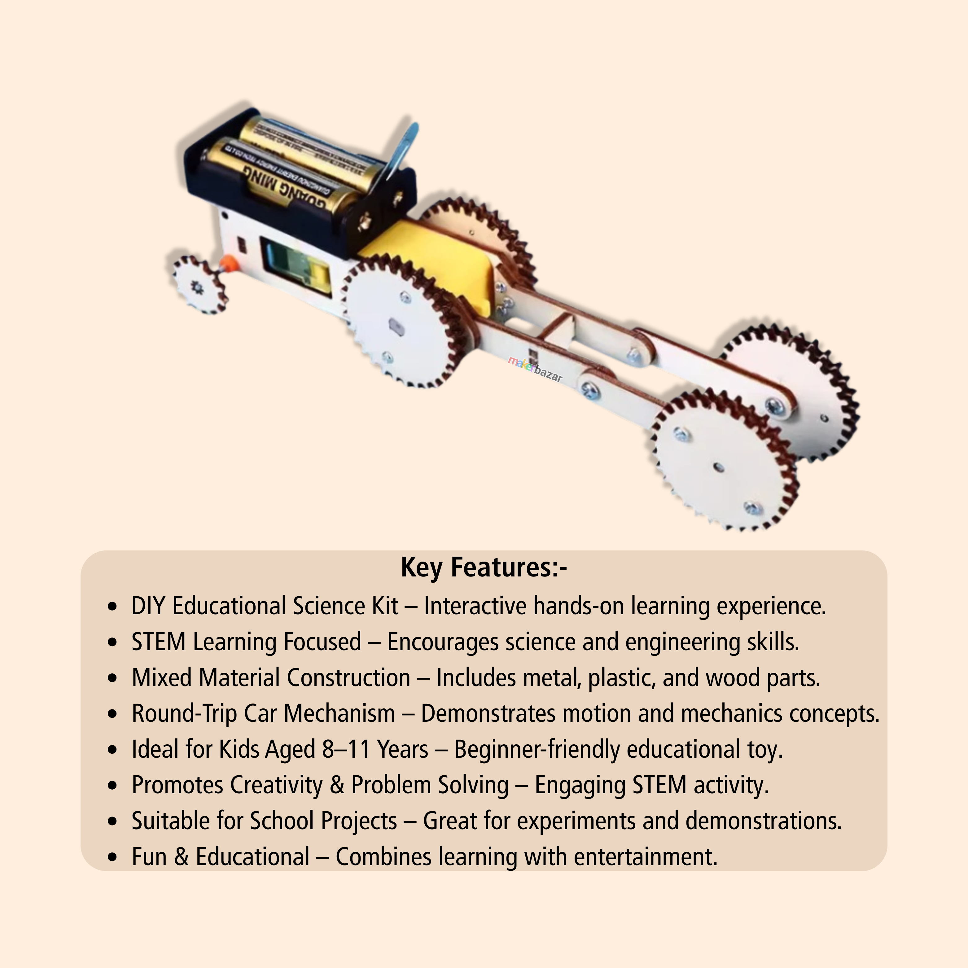 DIY Round-Trip Gear Car Scientific Toy Model STEM Learning Kit