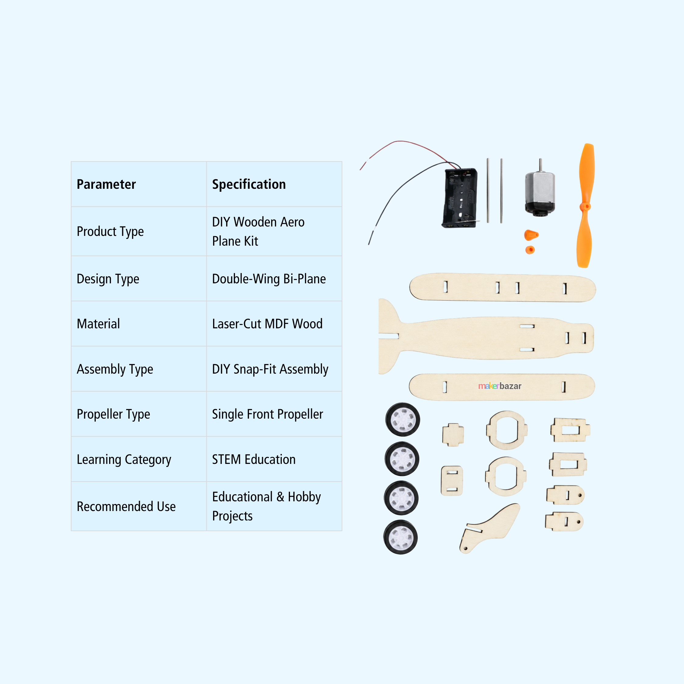DIY Wooden Double-Wing Aero Plane Glider STEM Model Kit